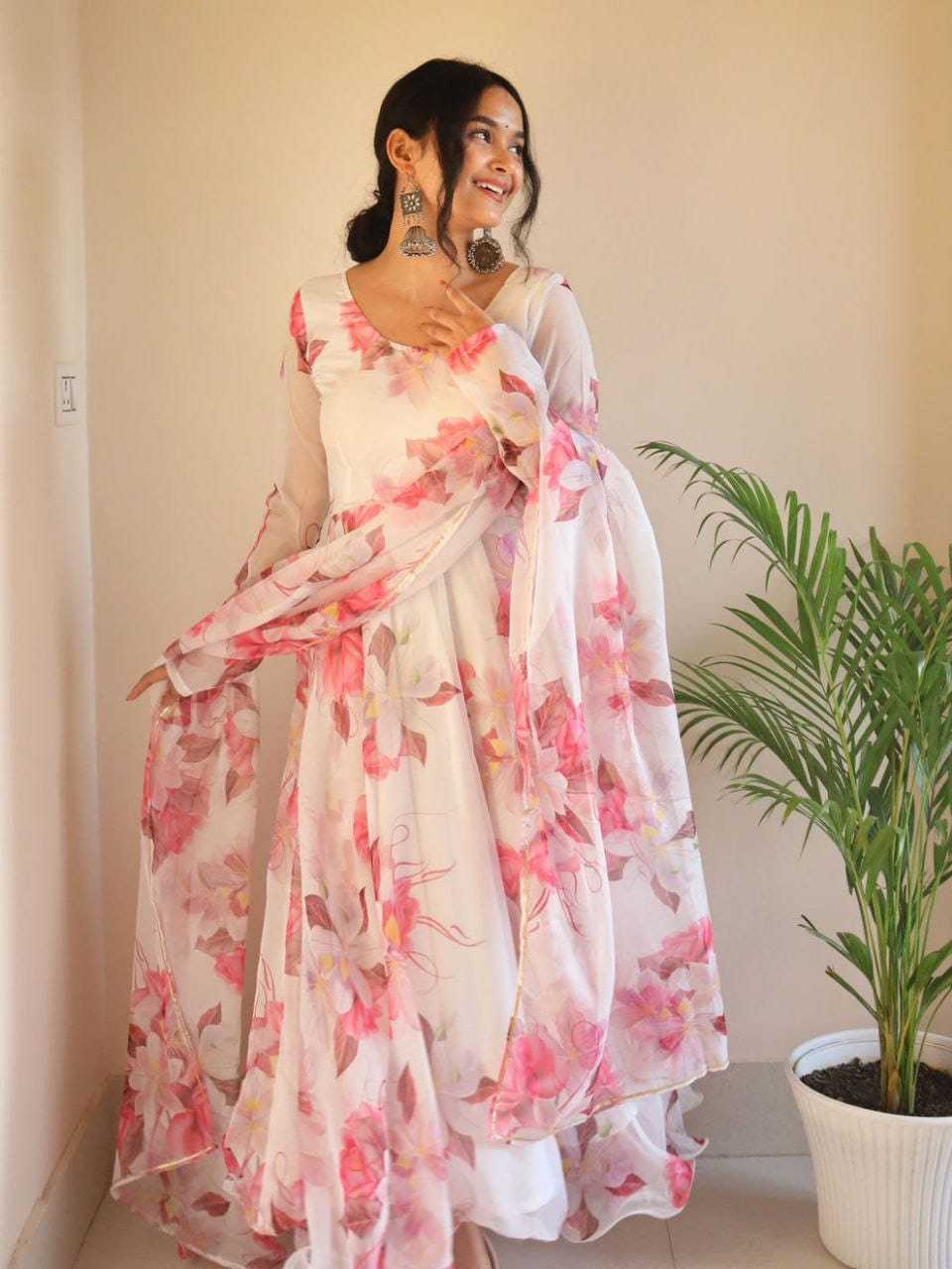 Ynf Faux Georgette RIN157 118 Gowns Festive Collections Plus Size Collections Wholesale Printed Gowns Georgette Gown Onam Collections Manufacturer