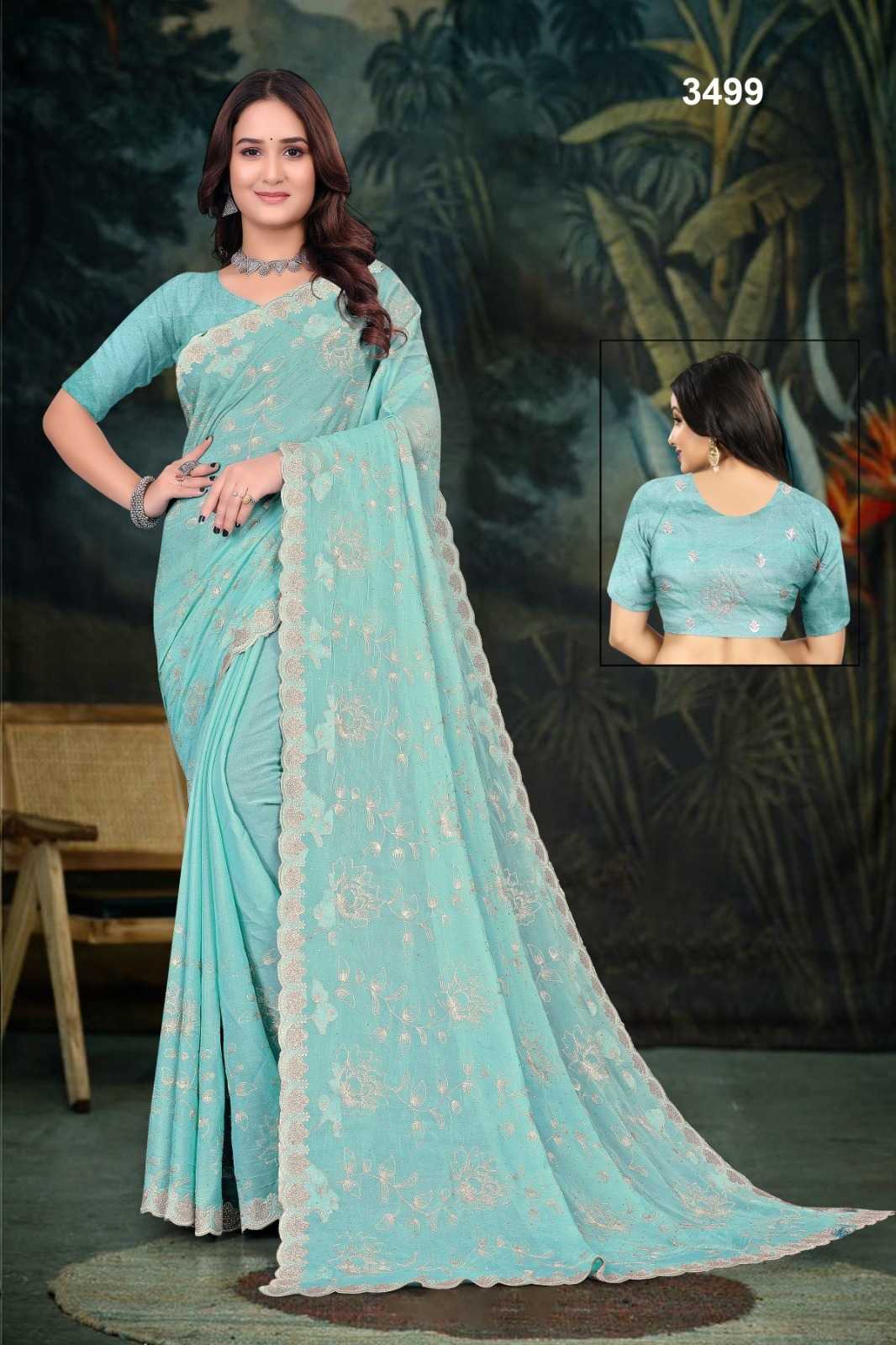 Ynf Georgette KESH114 3499 Sarees Wholesale Georgette Sarees Embroidered Sarees Zari Border Sarees Manufacturer