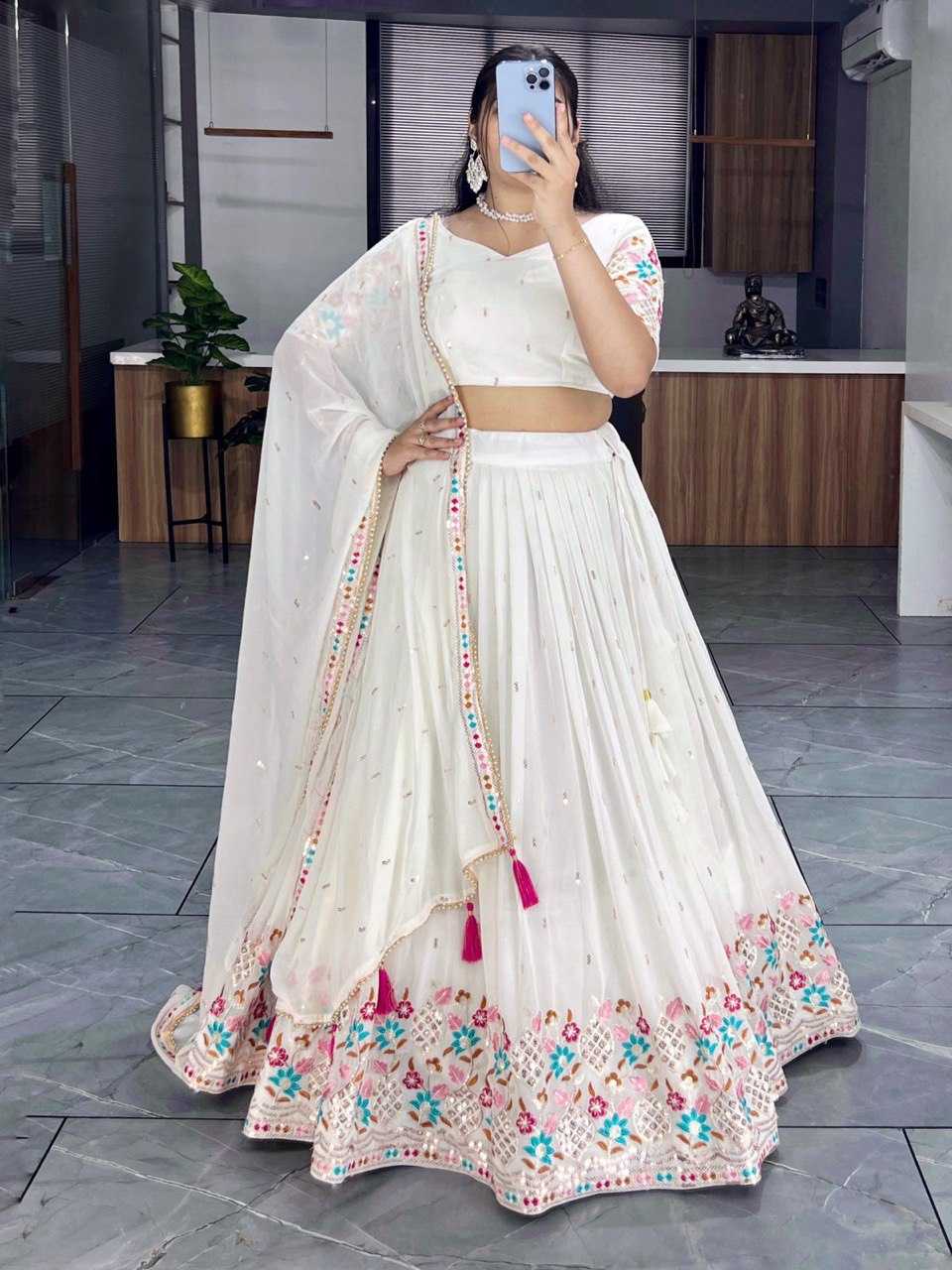 Ynf Georgette RIN119 7135 Lehengas Wholesale Embroidered Lehenga White Lehenga Manufacturer