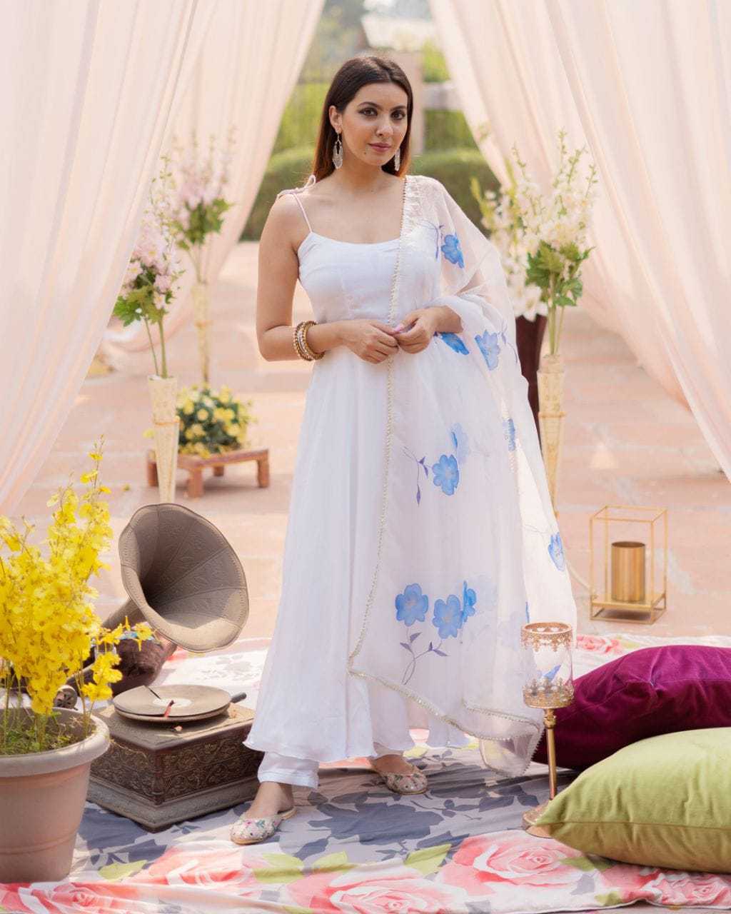 Ynf Georgette RIN157 183 Gowns Festive Collections Plus Size Collections Wholesale Georgette Gown White Gown Onam Collections Manufacturer