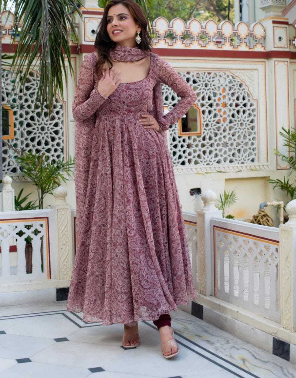 Ynf Georgette RIN157 208 Gowns Plus Size Collections Wholesale Printed Gowns Party Gowns Georgette Gown Manufacturer