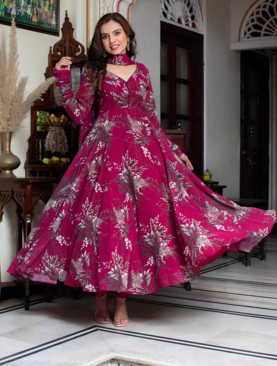 Ynf Georgette RIN157 209 Gowns Plus Size Collections Wholesale Printed Gowns Georgette Gown Designer Gowns Manufacturer