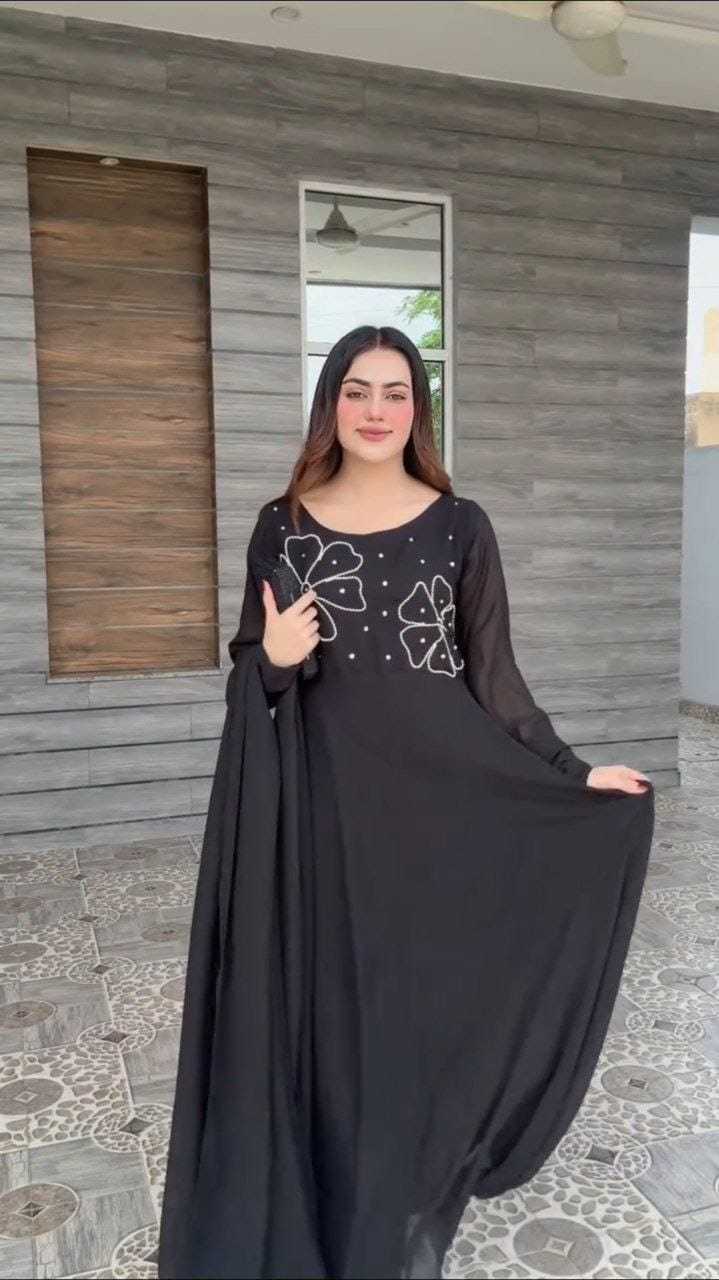 Ynf Georgette RIN157 2133 Gowns Plus Size Collections Wholesale Georgette Gown Designer Gowns Black Gown Manufacturer