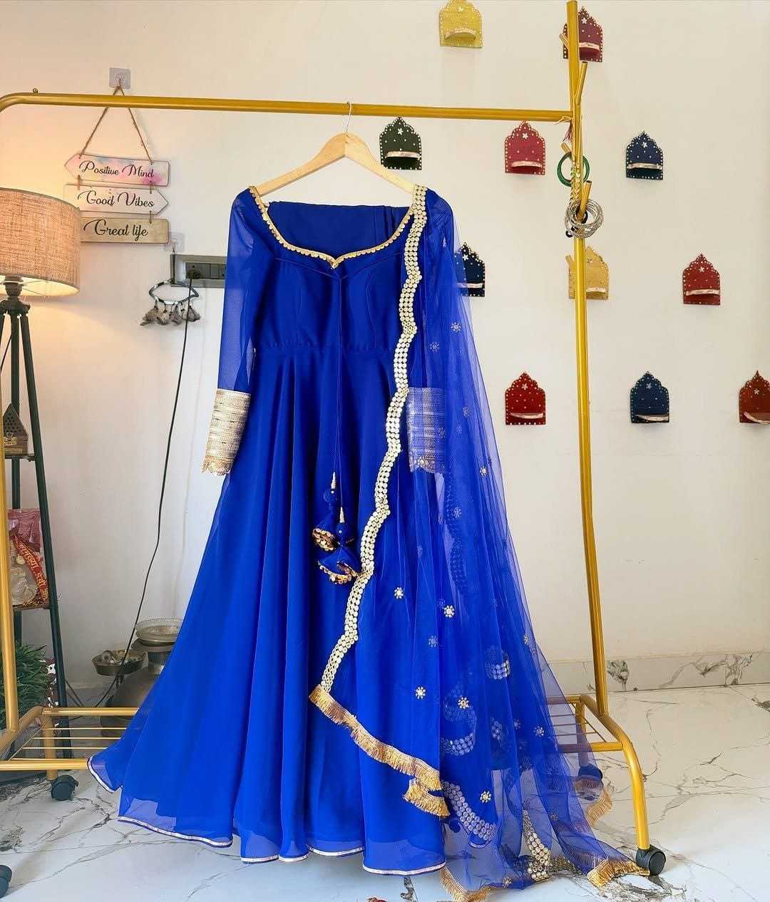 Ynf Georgette RIN157 2134 Gowns Plus Size Collections Wholesale Party Gowns Georgette Gown Blue Gown Manufacturer