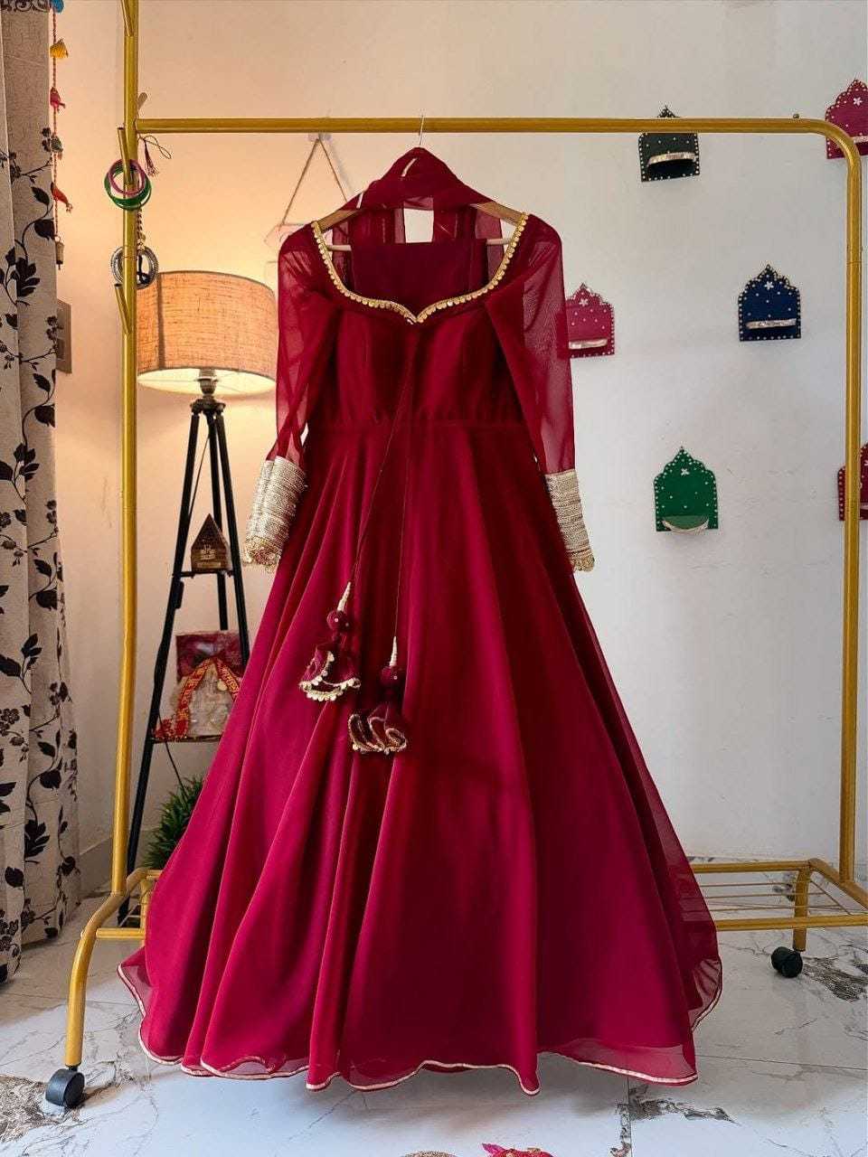 Ynf Georgette RIN157 2135 Gowns Plus Size Collections Wholesale Party Gowns Georgette Gown Red Gown Manufacturer