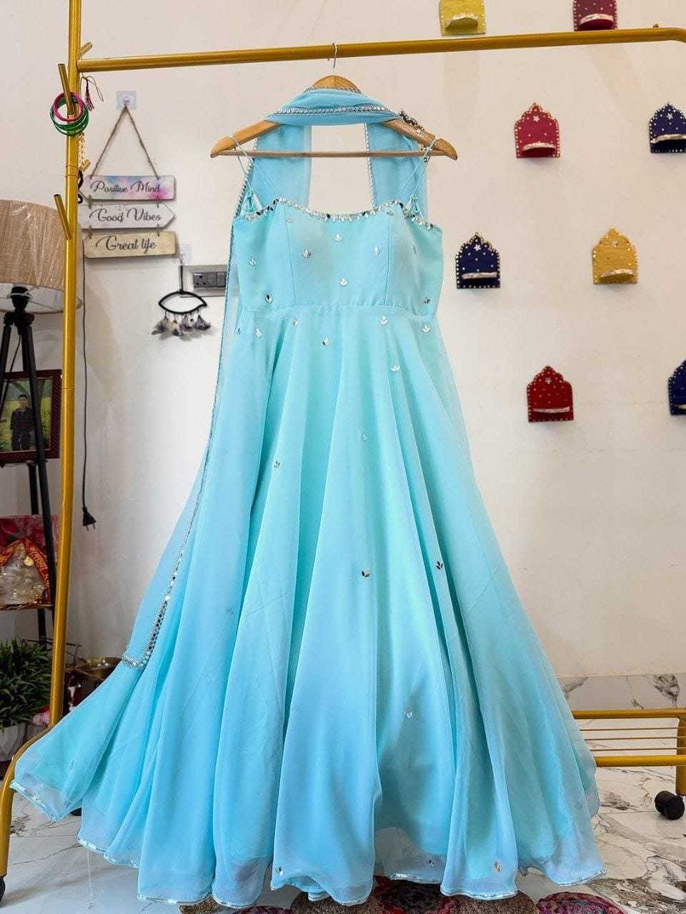 Ynf Georgette RIN157 2136 Gowns Plus Size Collections Wholesale Georgette Gown Designer Gowns Blue Gown Manufacturer