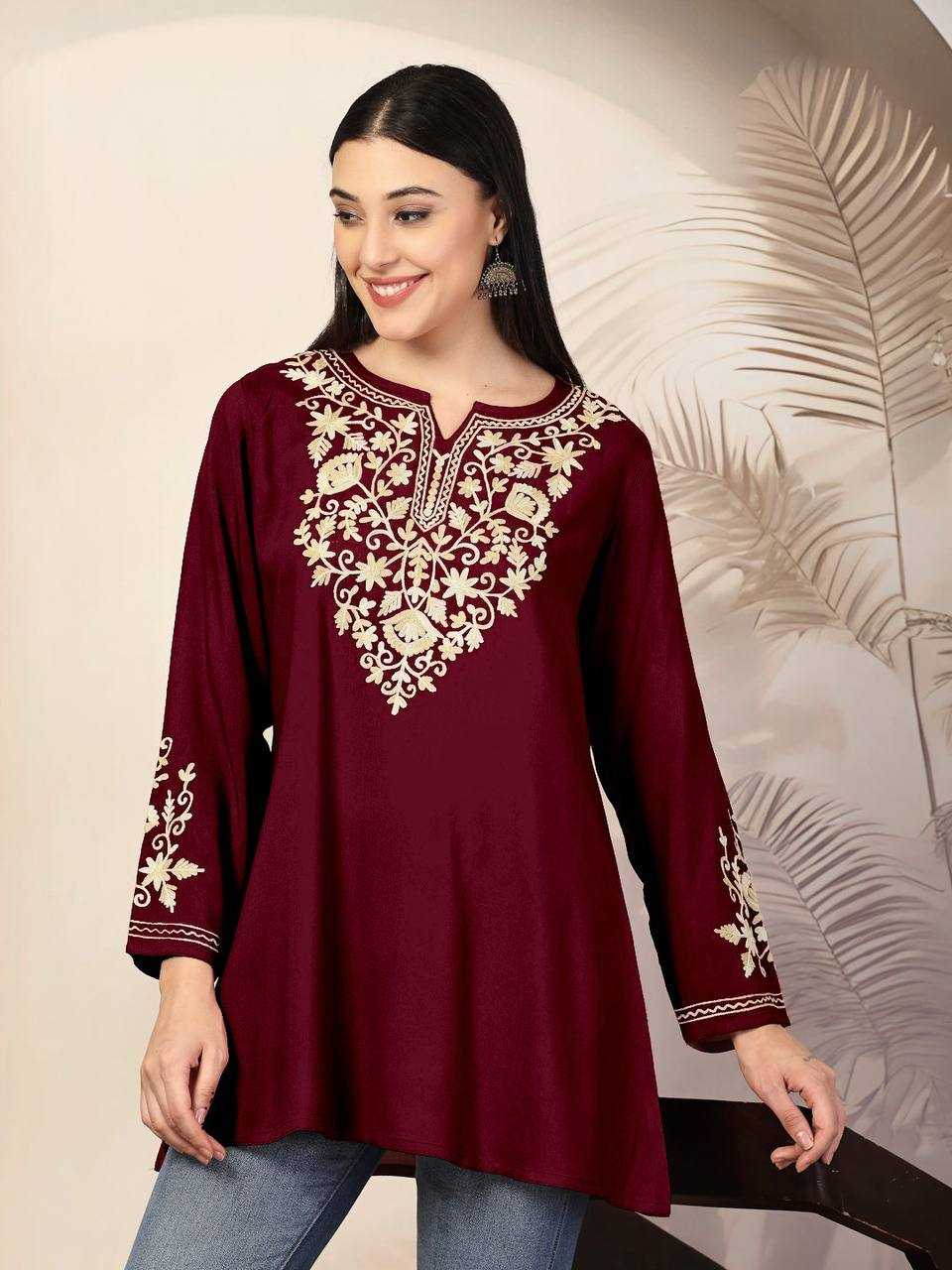 Ynf Heavy Rayon RIN125 Adaa Kurti Wholesale Short Kurtis Embroidered Kurtis Manufacturer