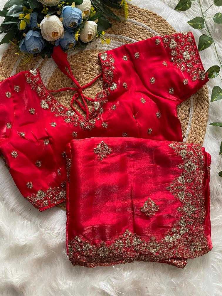 Ynf Jimmy Choo RIN134 ROSE Silk Sarees Wholesale Soft Silk Sarees Embroidered Silk Sarees Red Silk Sarees Manufacturer