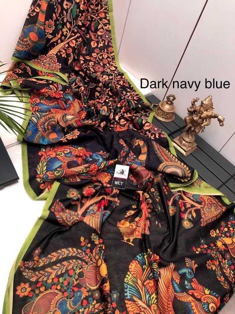 Ynf Linen KESH484 FISH Sarees Wholesale Printed Sarees Kalamkari Sarees Linen Sarees Manufacturer