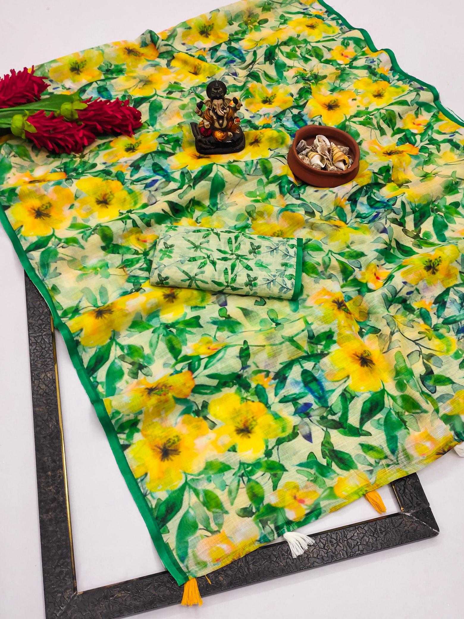 Ynf Linen RIN183 LINEN Sarees Wholesale Designer Sarees Printed Sarees Ikkat Saree Manufacturer