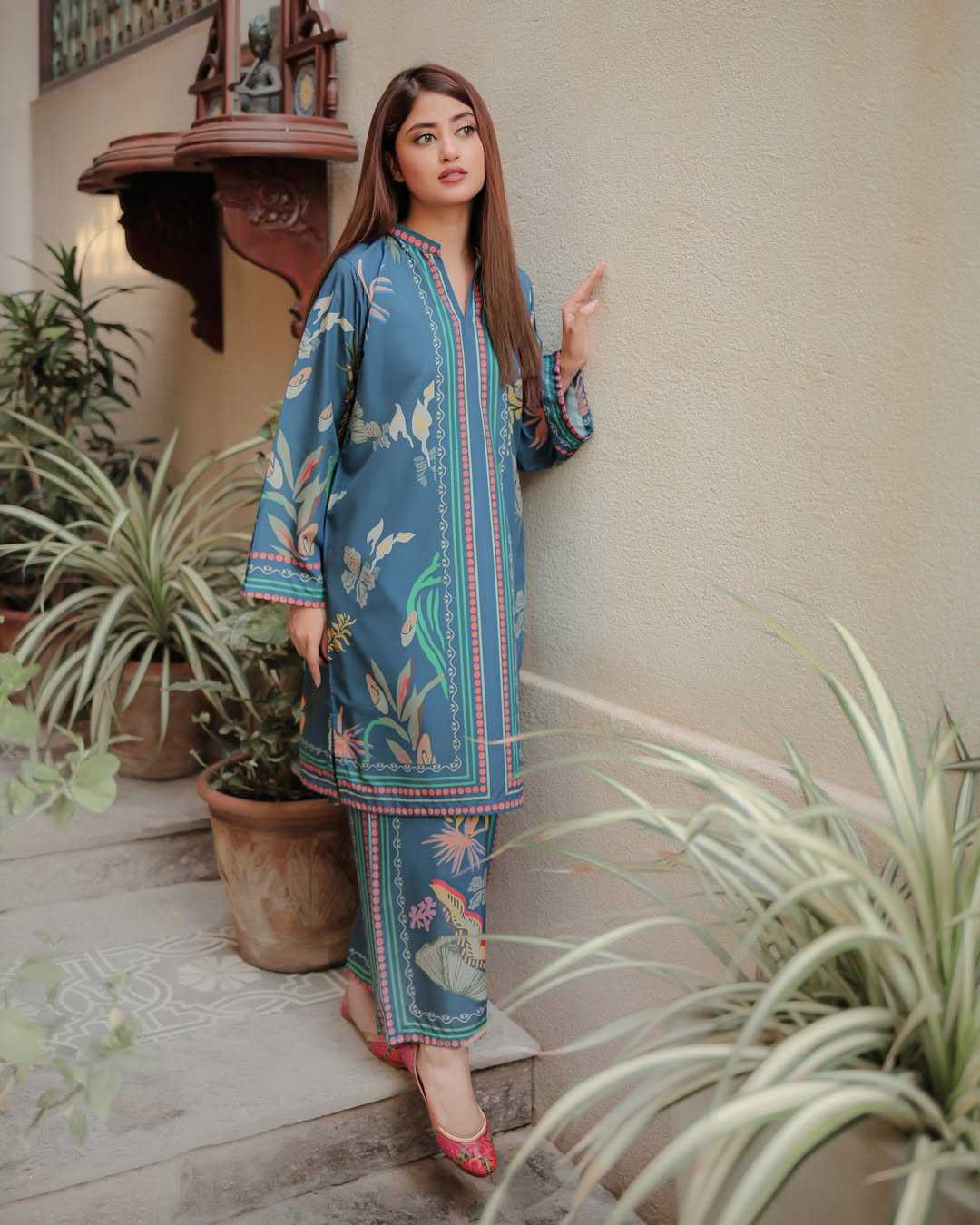 Ynf Satin KESH542 SKY Western Wears Wholesale Co-ord Set Manufacturer