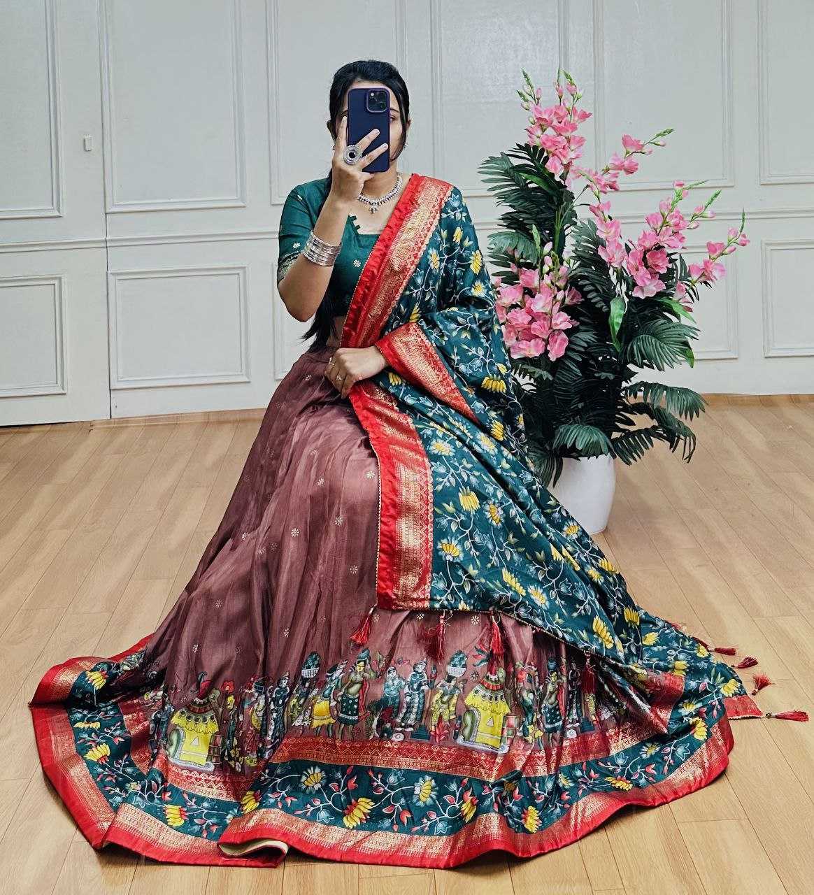 Ynf Tussar Silk KESH511 FLOWER Lehengas Festive Collections Wholesale Kalamkari Lehenga Navratri Chaniya Choli Manufacturer