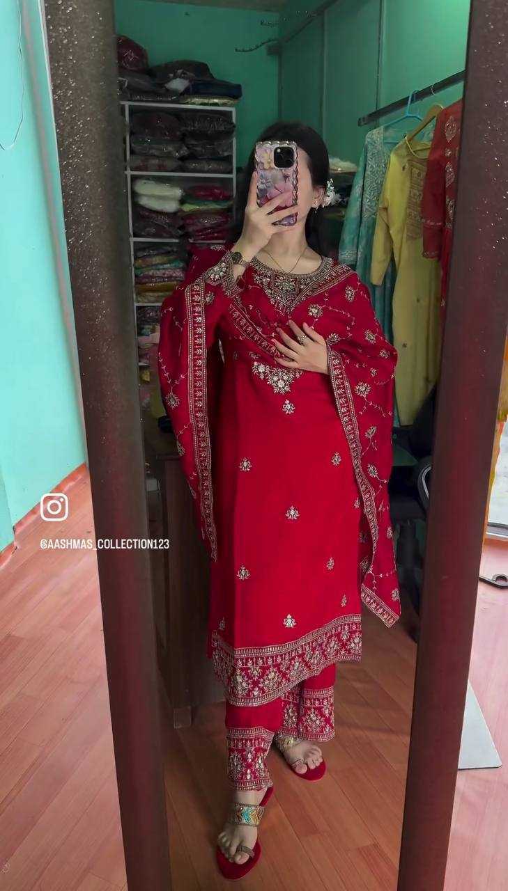 Ynf Vichitra Silk KESH523 049 Suits & Dresses Wholesale Embroidery Suits Ladies Silk Suit Red Salwar Suit Manufacturer