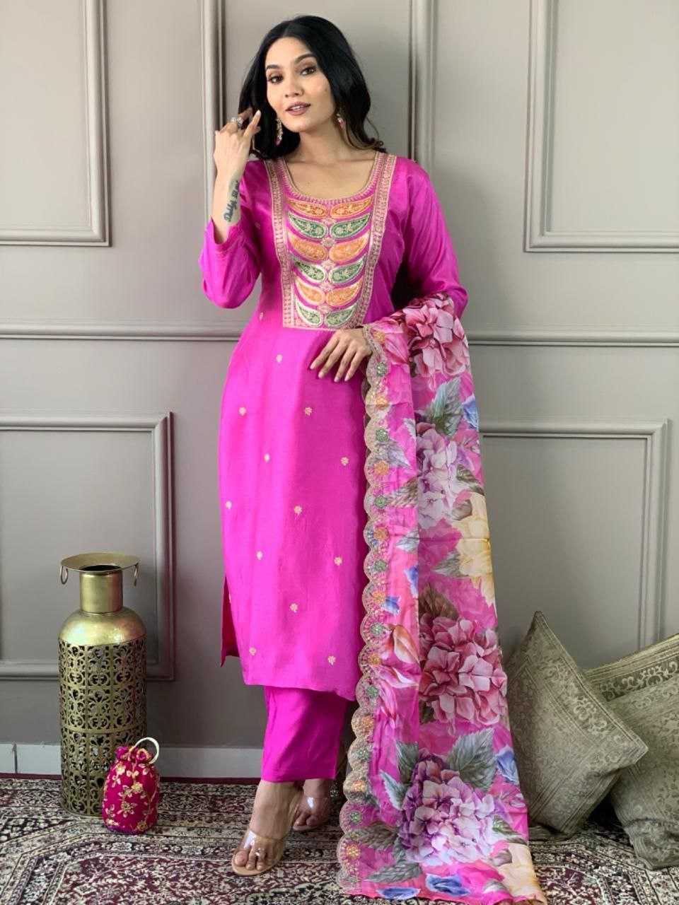 Ynf Viscose Chanderi KESH529 AVNI Suits & Dresses Wedding Collections Festive Collections Wholesale Embroidery Suits Chanderi Suit Wedding Outfits Manufacturer