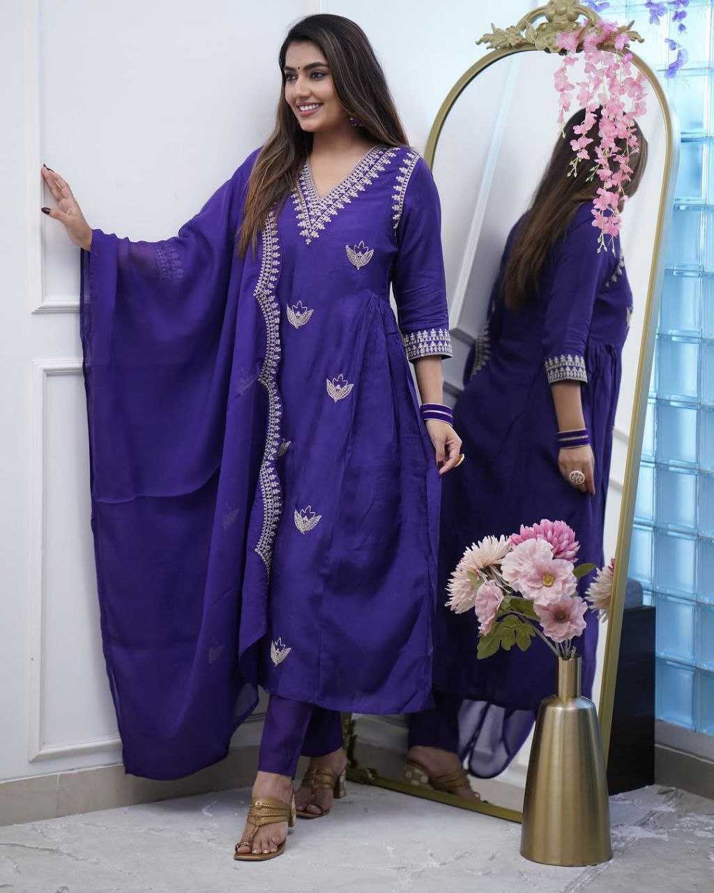 Ynf Viscose Chanderi KESH529 KAVITA Suits & Dresses Wedding Collections Festive Collections Wholesale Embroidery Suits Chanderi Suit Wedding Outfits Manufacturer