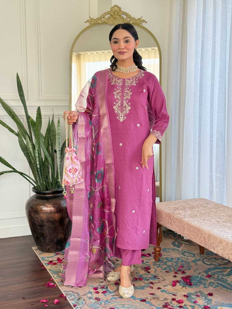 Ynf Viscose Chanderi KESH529 NIRVANA Suits & Dresses Wedding Collections Festive Collections Wholesale Embroidery Suits Chanderi Suit Wedding Outfits Manufacturer