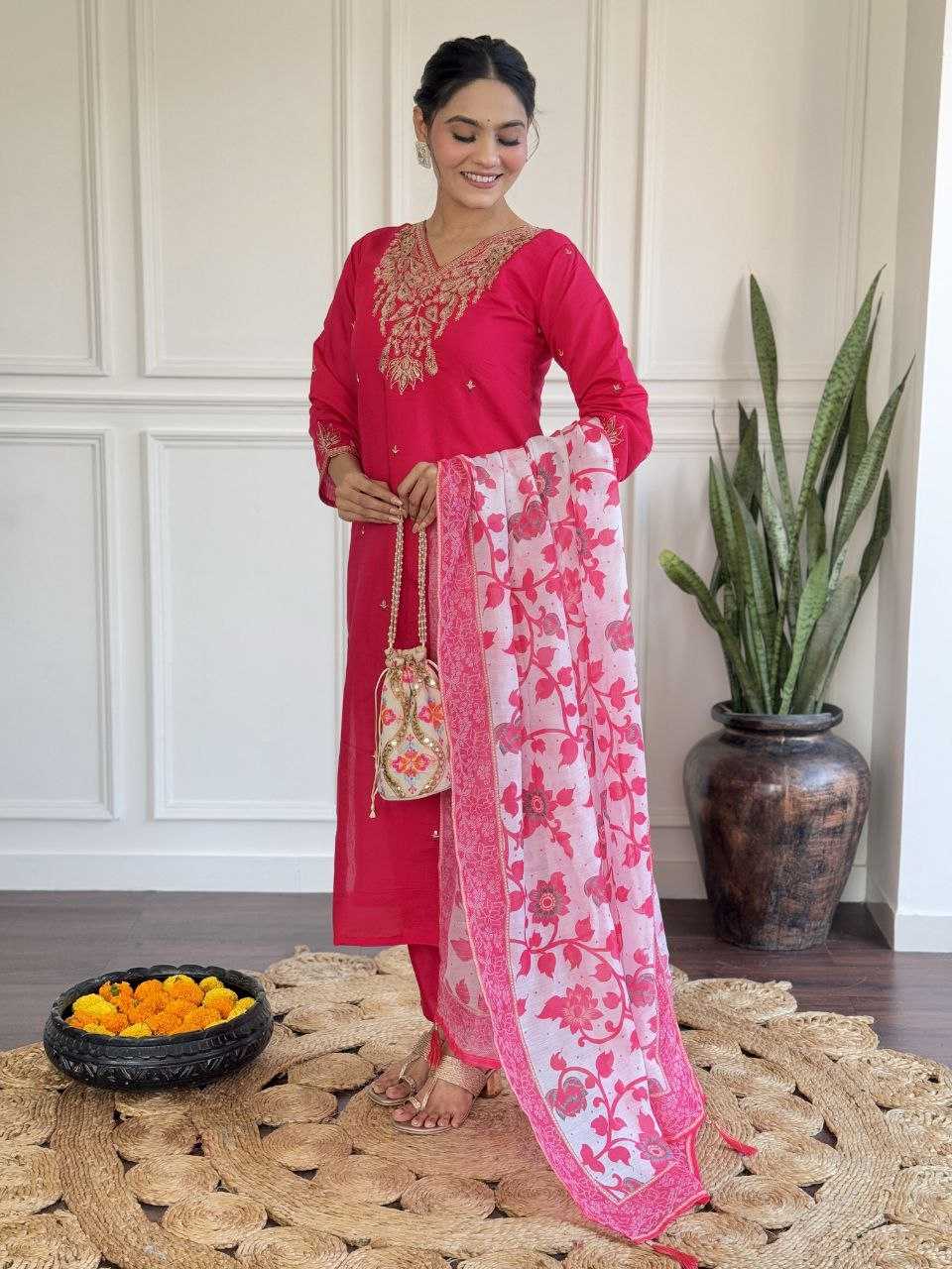 Ynf Viscose Chanderi KESH529 POOJA Suits & Dresses Wedding Collections Festive Collections Wholesale Embroidery Suits Chanderi Suit Wedding Outfits Manufacturer