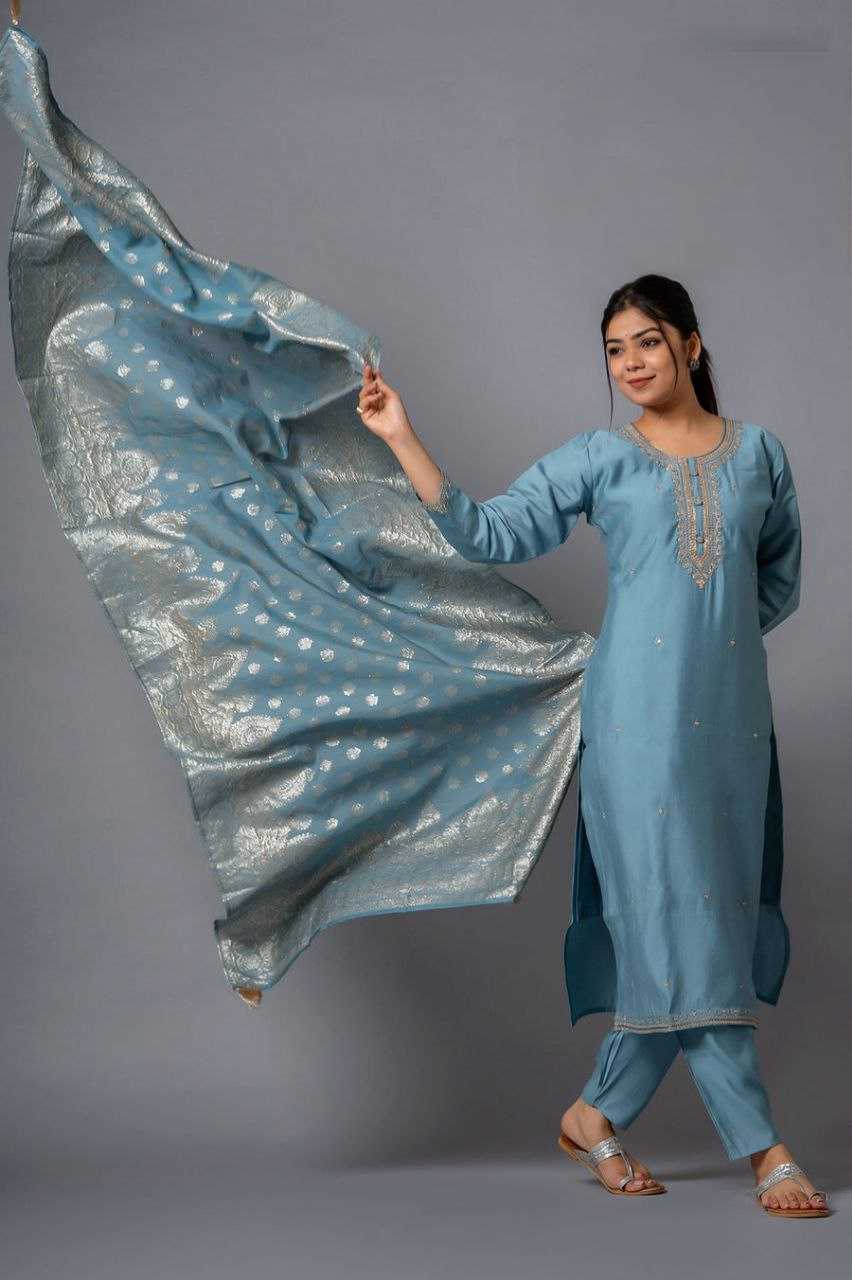 Ynf Viscose Chanderi KESH529 SHALINI Suits & Dresses Wedding Collections Festive Collections Wholesale Chanderi Suit Embroidered Suits Wedding Outfits Manufacturer