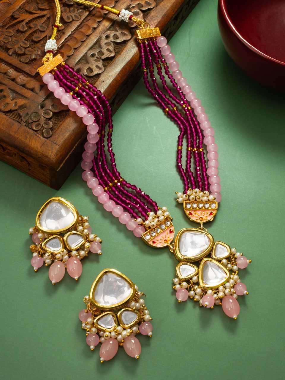 Ynf Brass KESH105 NK4352 Womens Jewellery Wholesale Long Sets Fancy Mala Necklaces Kundan Pendant Sets Manufacturer