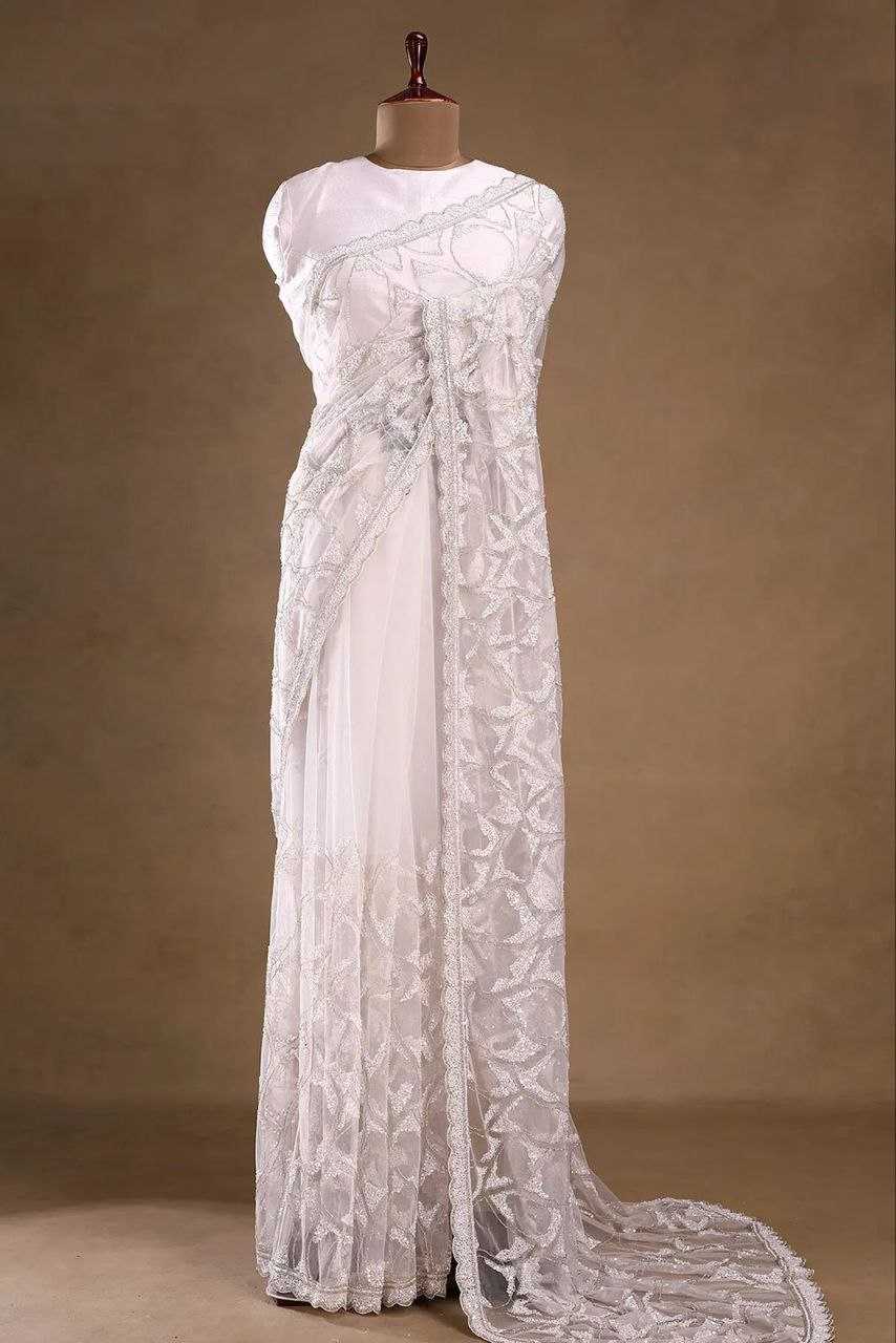 Ynf Butterfly Net KESH508 87 Sarees Wholesale Net Sarees White Sarees Sequins Work Saree Manufacturer