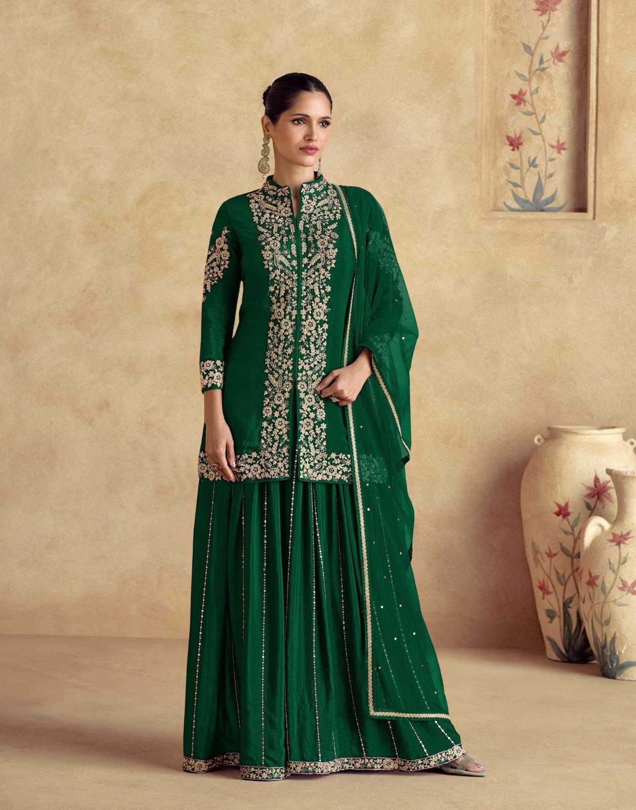 Ynf Chinon Silk KESH587 AASHIRWAD CHAKORI GOLD Suits & Dresses Wholesale Palazzo Suit Wedding Suits Designer Suits Manufacturer