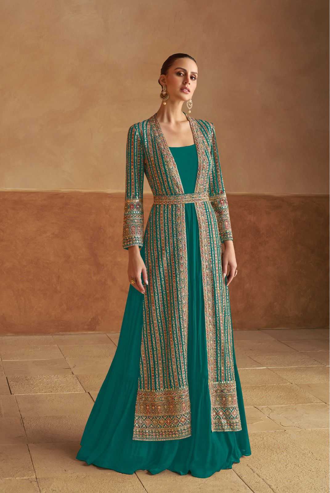 Ynf Georgette KESH530 Gulkayra NABIYA Gowns Wholesale Embroidery Gowns Designer Gowns Indo-Western Gown With Jacket Manufacturer