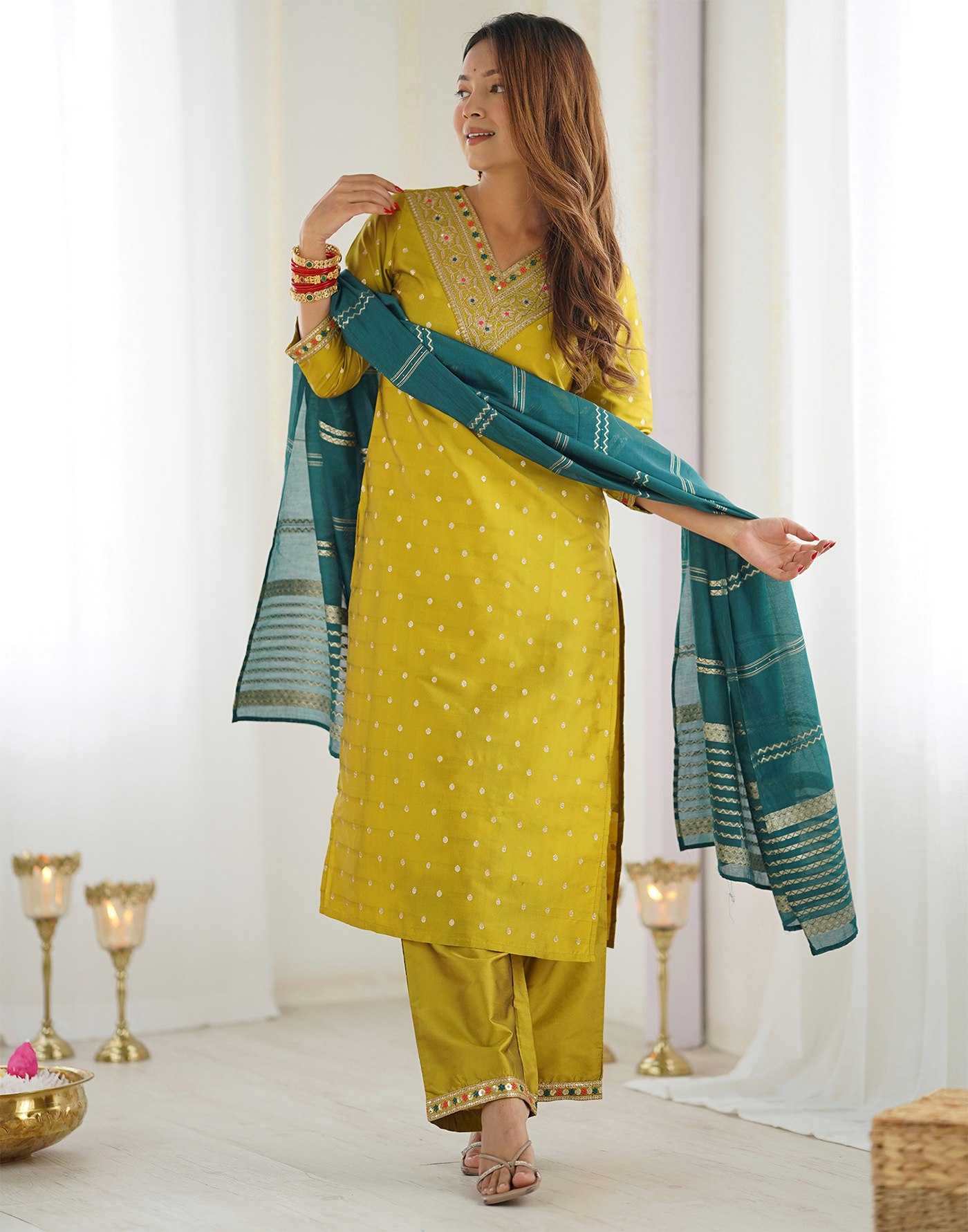 Ynf Jacquard KESH334 Kasturi Suits & Dresses Wholesale Embroidery Suits Party wear suits Yellow Salwar Suit Manufacturer
