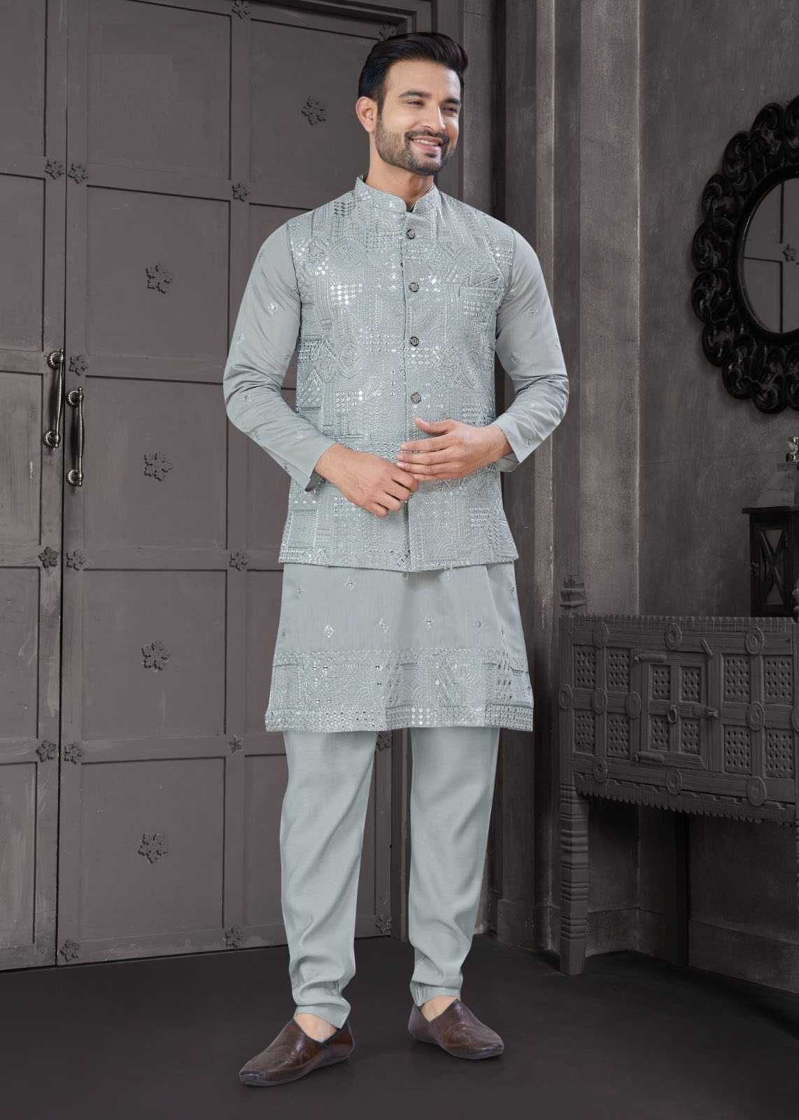 Ynf Pure Viscos KESH530 Outluk Wedding Collection Vol 31 Mens Wear Festive Collections Wholesale Mens Kurta Pyjama Diwali Collections Kurta Set with Jacket Manufacturer