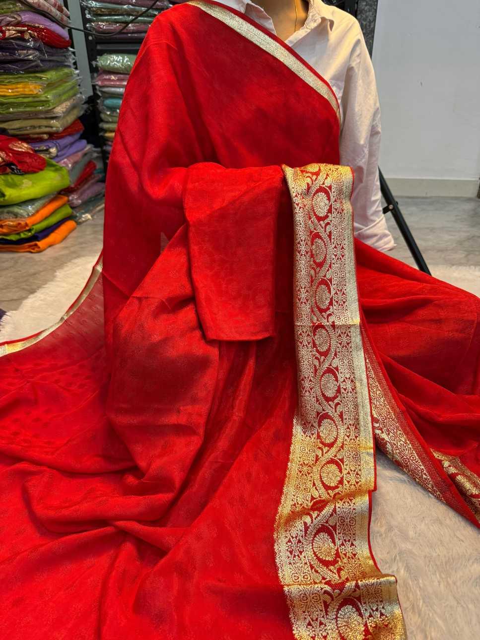 Ynf Viscouse Crushed Georgette KESH604 GAURI Silk Sarees Wholesale Party Wear Silk Sarees Designer Silk Sarees Festival Silk Sarees Manufacturer