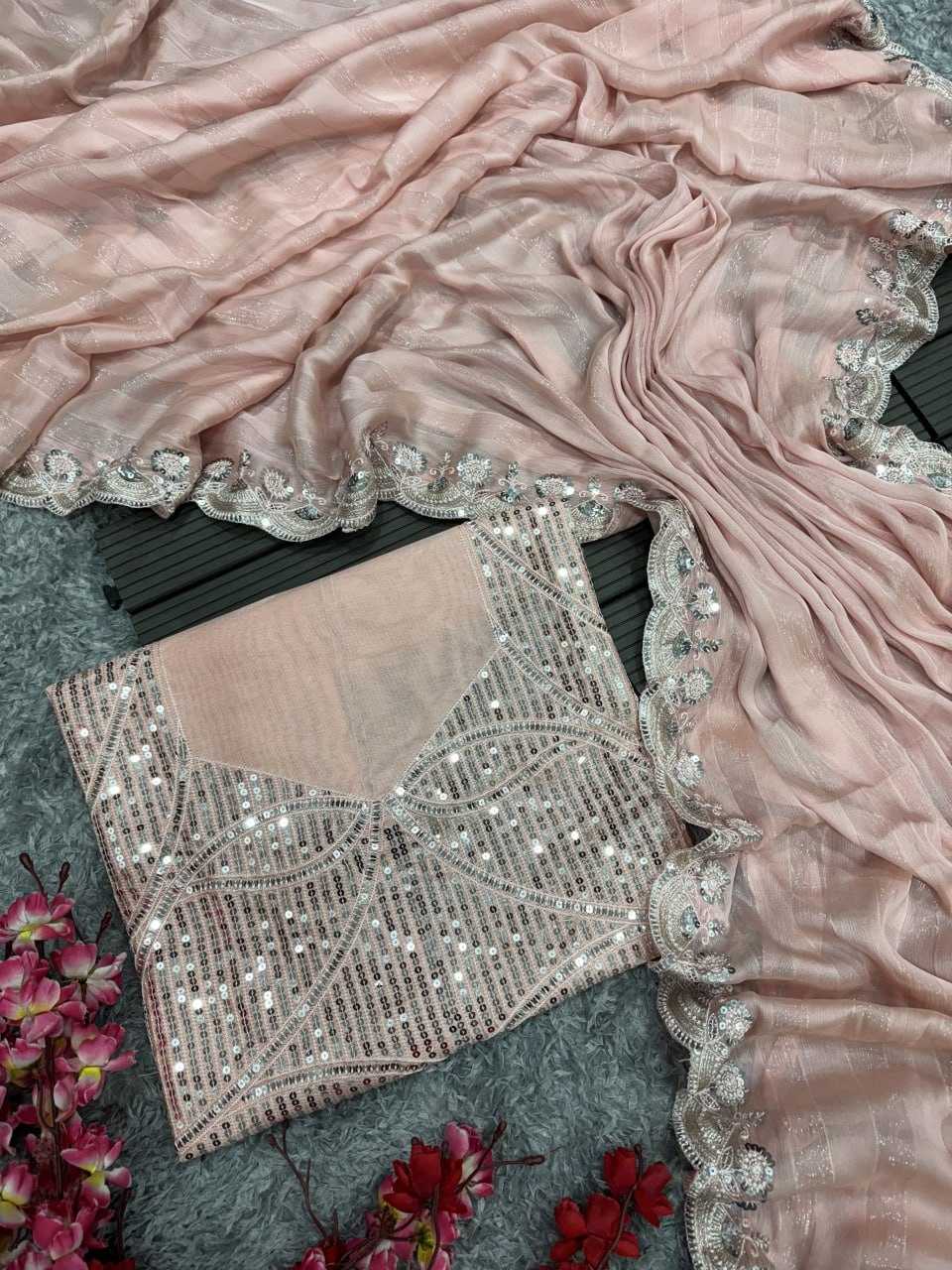 YNF CHIFFON RNC 5369 SAREES WHOLESALE SEQUENCE CHIFFON LACE BORDER SAREES MANUFACTURER