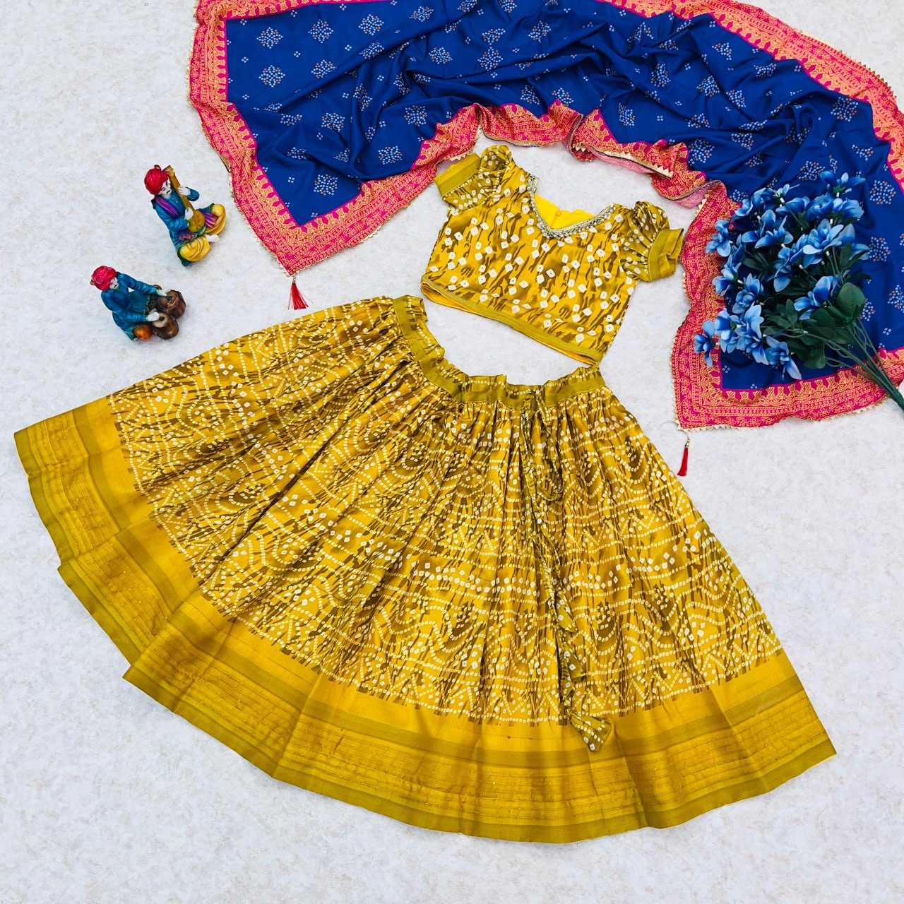 YNF BANDHANI SILK RIN115 REF35 KIDS WEAR WHOLESALE KIDS LEHENGAS MANUFACTURER