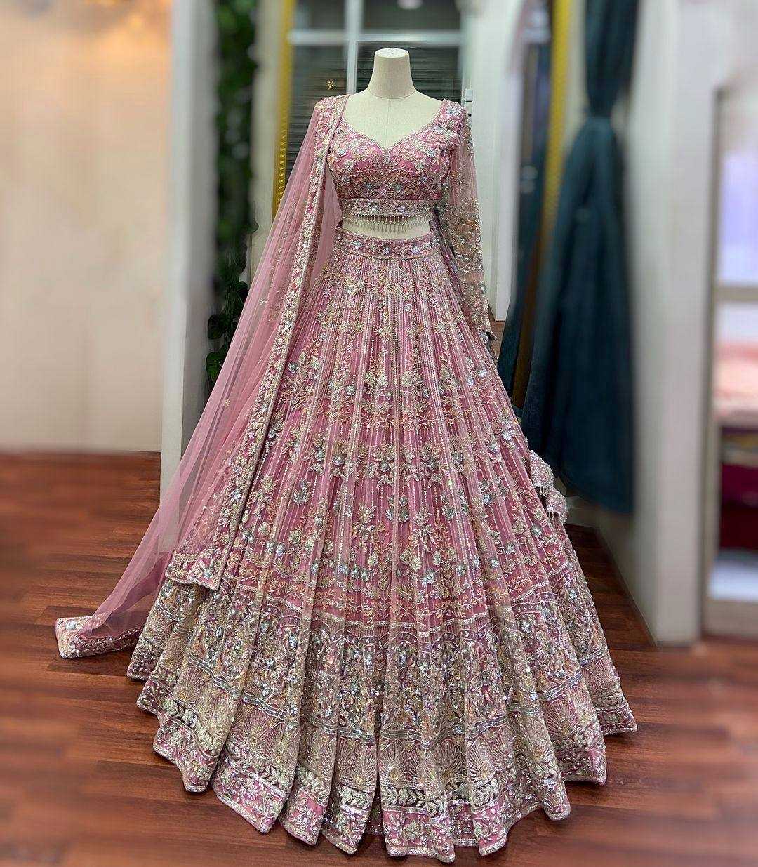 YNF BUTTERFLY NET RIN108 1652 LEHENGAS WHOLESALE WEDDING NET FANCY EMBROIDERED LEHENGAS MANUFACTURER