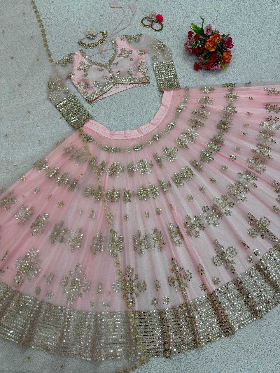 YNF BUTTERFLY NET RIN162 251 LEHENGAS WHOLESALE FANCY NET FANCY EMBROIDERED LEHENGAS MANUFACTURER