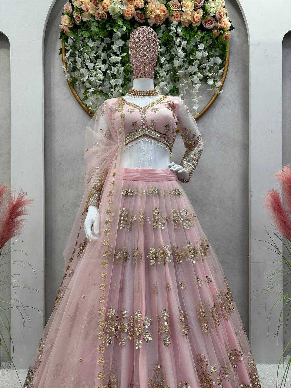 YNF BUTTERFLY NET RIN162 251 LEHENGAS WHOLESALE FANCY NET FANCY EMBROIDERED LEHENGAS MANUFACTURER