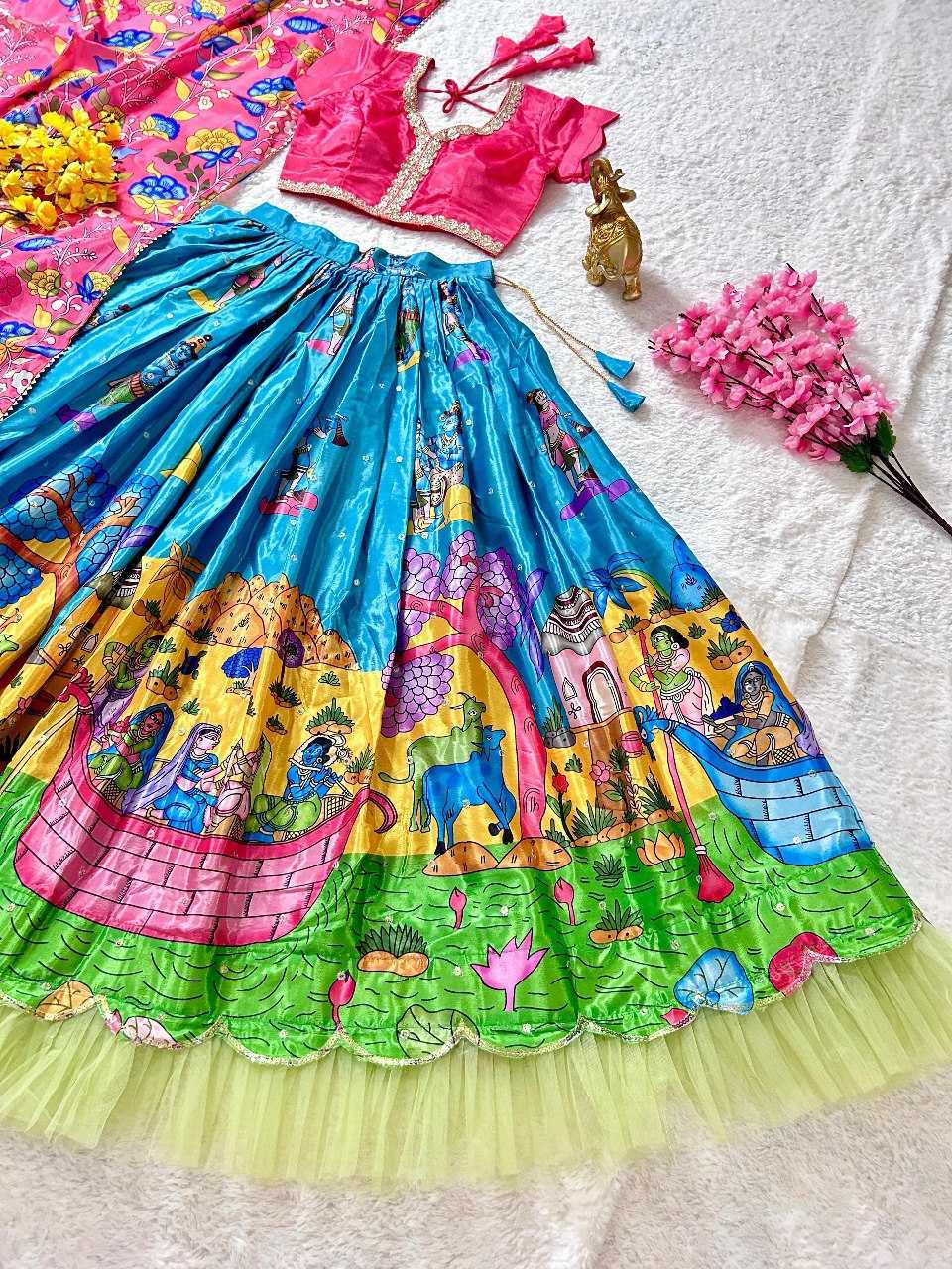 YNF CHINON SILK KESH108 5580 LEHENGAS WHOLESALE KALAMKARI FANCY TRADITIONAL LEHENGAS MANUFACTURER