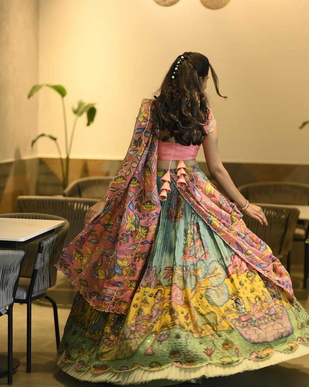 YNF CHINON SILK KESH108 5580 LEHENGAS WHOLESALE KALAMKARI FANCY TRADITIONAL LEHENGAS MANUFACTURER