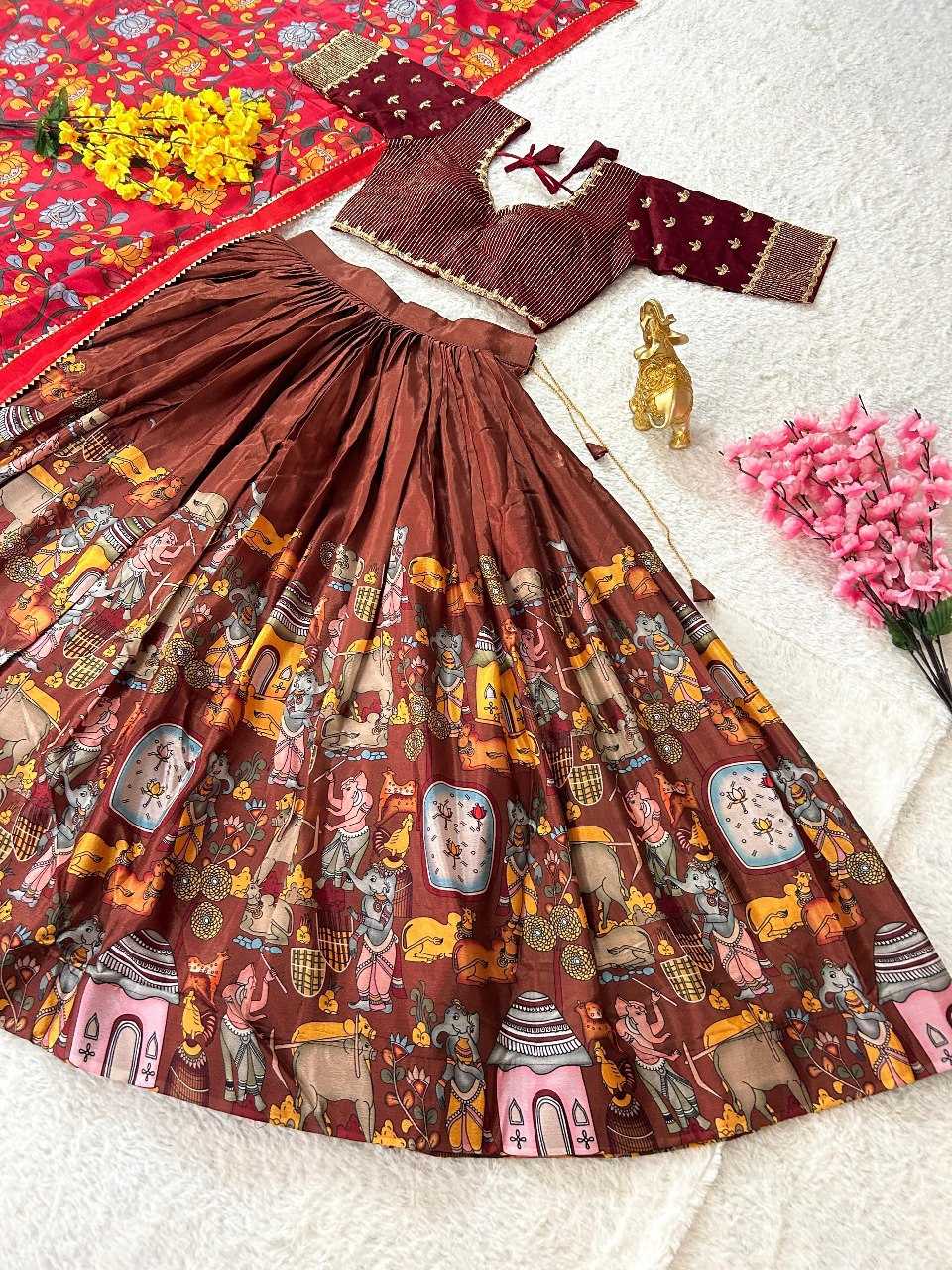 YNF CHINON SILK KESH108 5589 LEHENGAS WHOLESALE KALAMKARI FANCY TRADITIONAL LEHENGAS MANUFACTURER