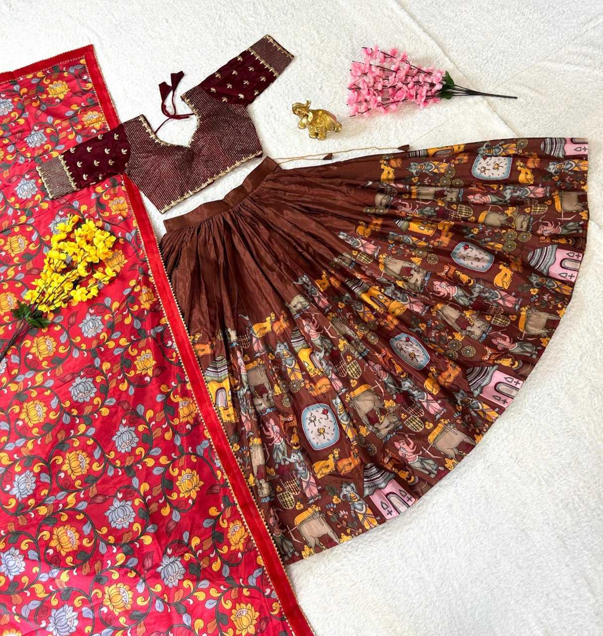 YNF CHINON SILK KESH108 5589 LEHENGAS WHOLESALE KALAMKARI FANCY TRADITIONAL LEHENGAS MANUFACTURER