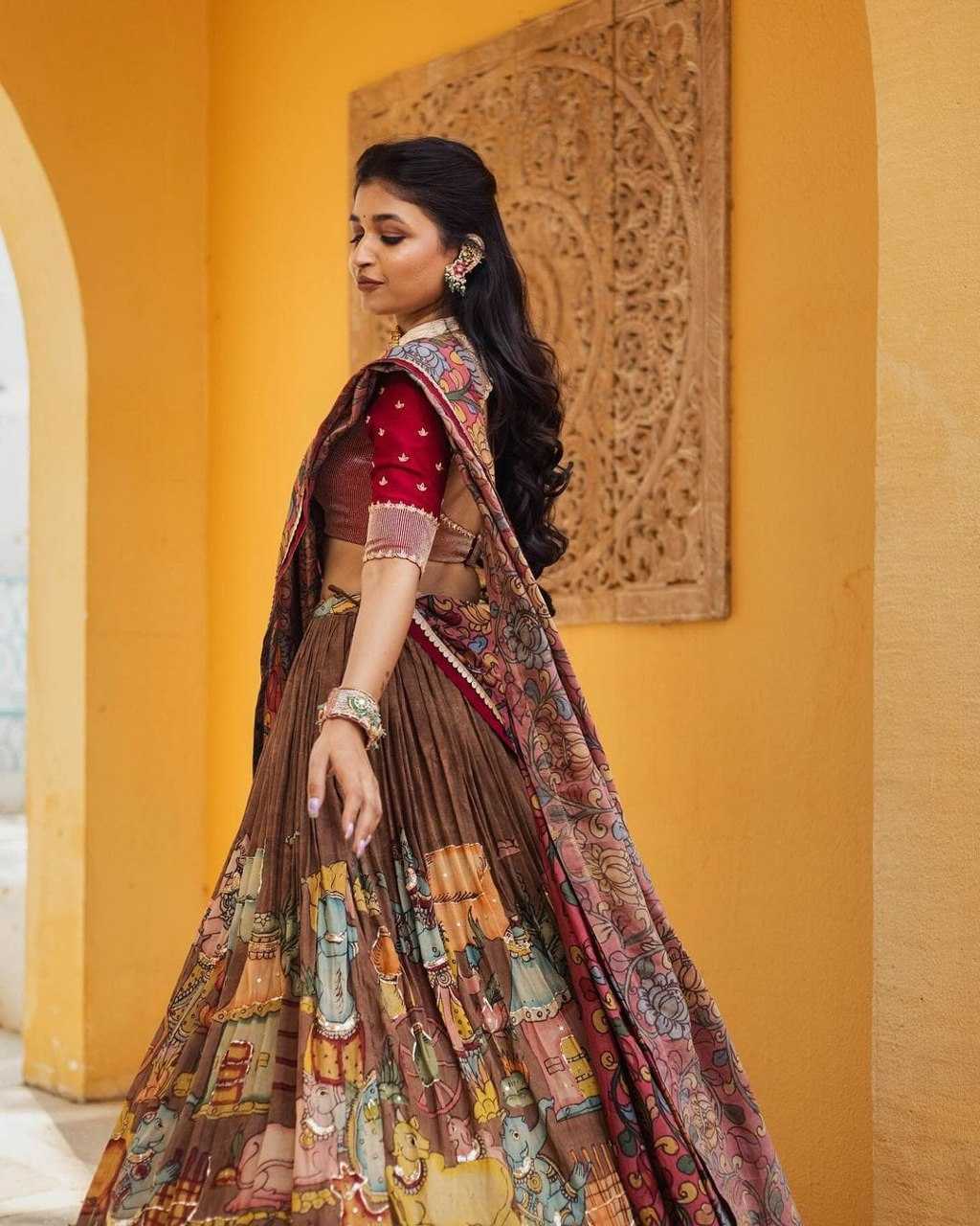 YNF CHINON SILK KESH108 5589 LEHENGAS WHOLESALE KALAMKARI FANCY TRADITIONAL LEHENGAS MANUFACTURER