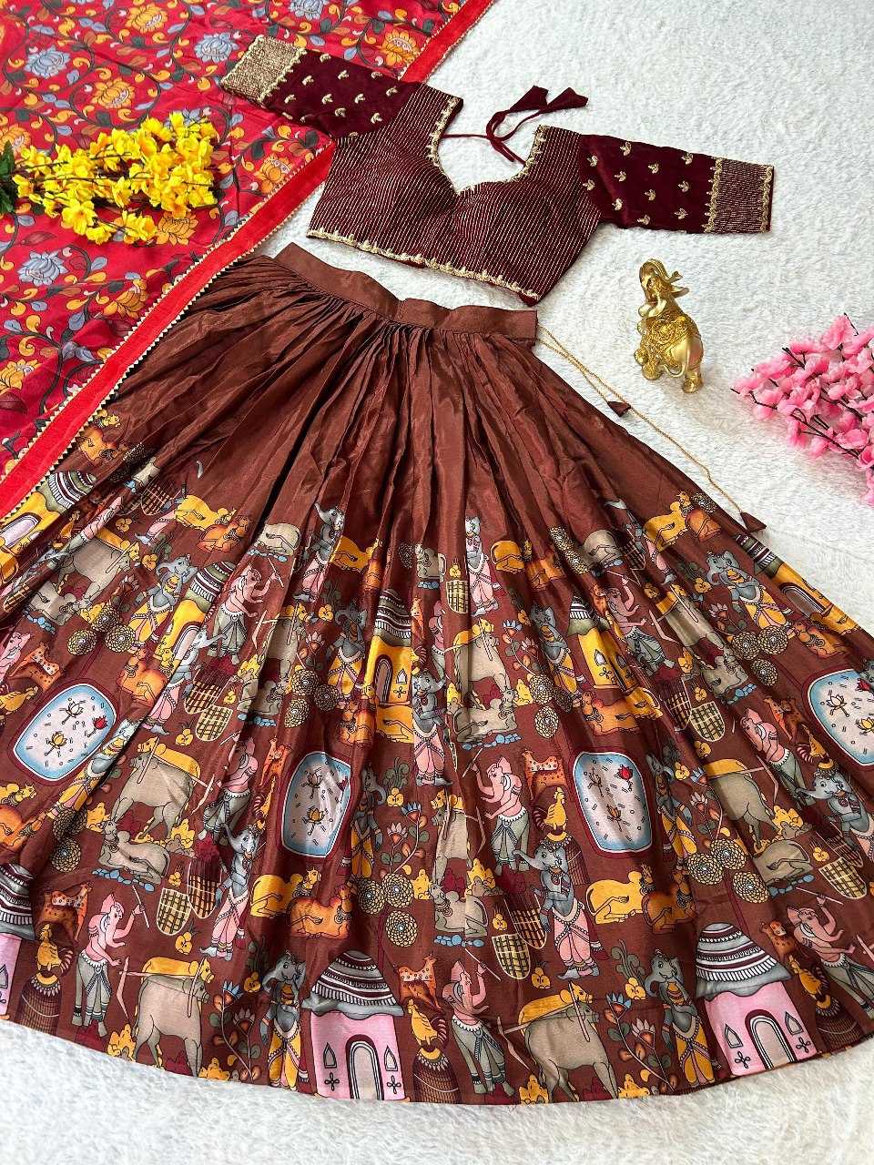 YNF CHINON SILK KESH108 5589 LEHENGAS WHOLESALE KALAMKARI FANCY TRADITIONAL LEHENGAS MANUFACTURER