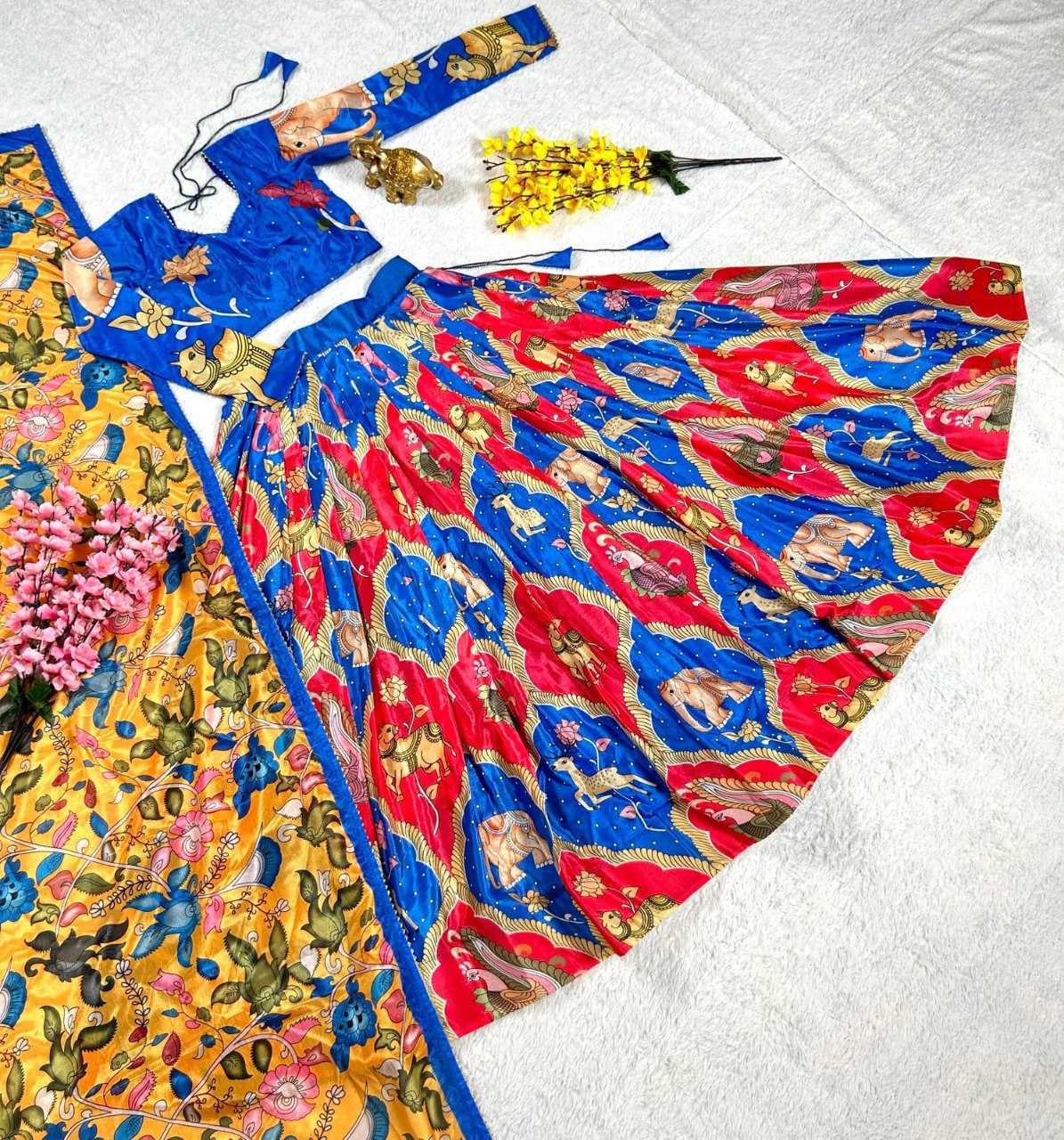 YNF CHINON SILK KESH108 5613 LEHENGAS WHOLESALE KALAMKARI TRADITIONAL SILK PRINTED LEHENGAS MANUFACTURER