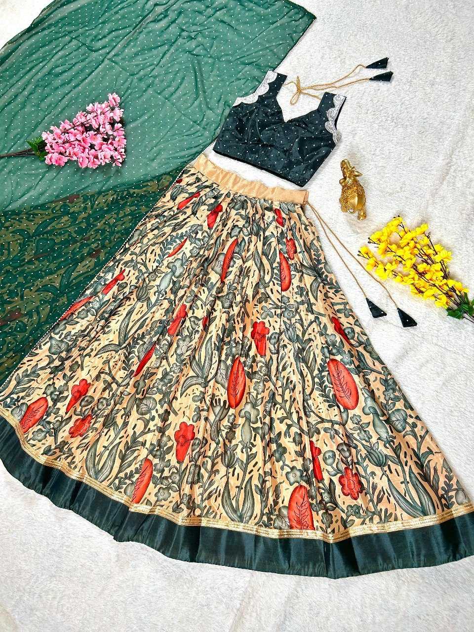 YNF CHINON SILK KESH108 5615 LEHENGAS WHOLESALE KALAMKARI SILK PRINTED LEHENGAS MANUFACTURER