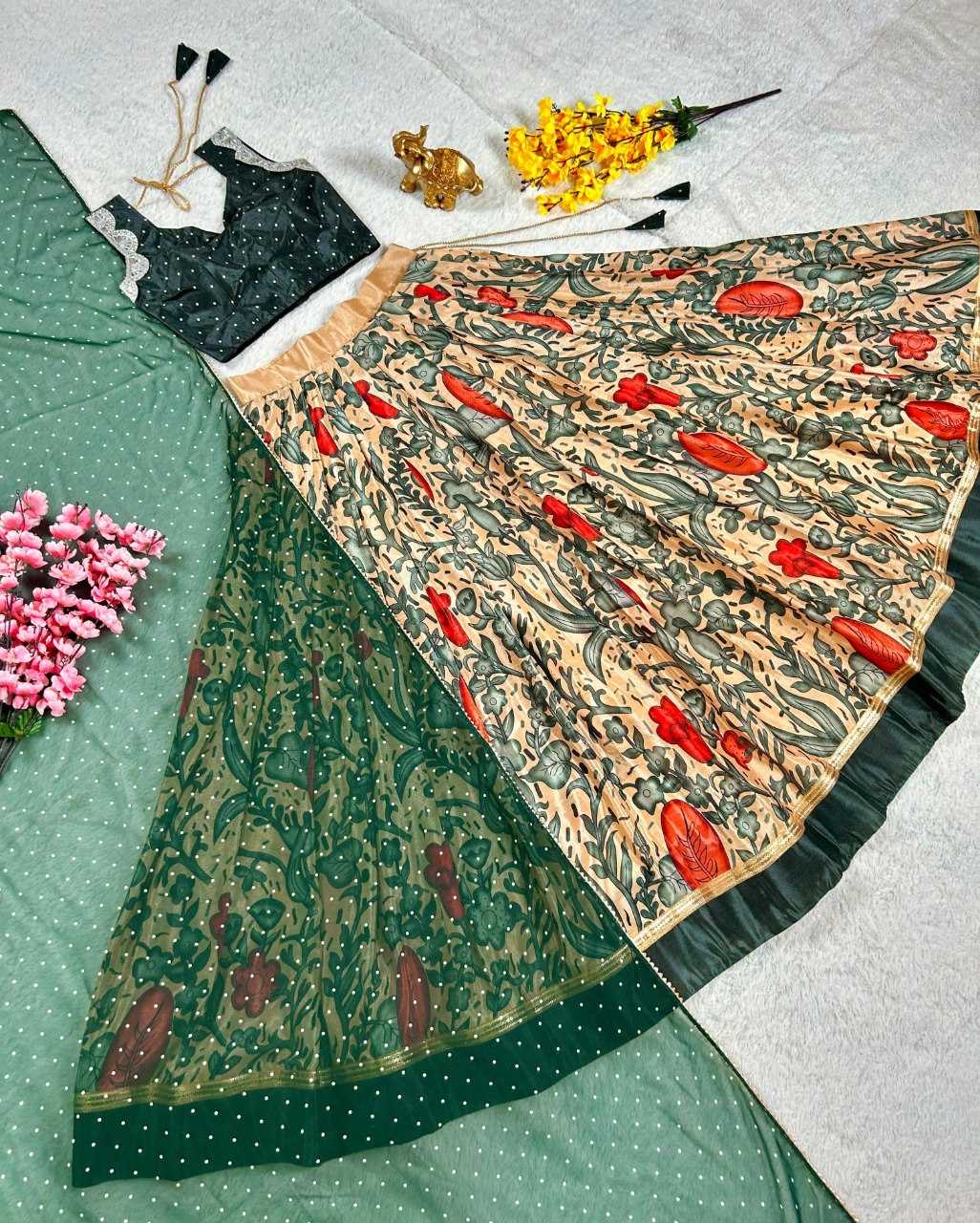 YNF CHINON SILK KESH108 5615 LEHENGAS WHOLESALE KALAMKARI SILK PRINTED LEHENGAS MANUFACTURER