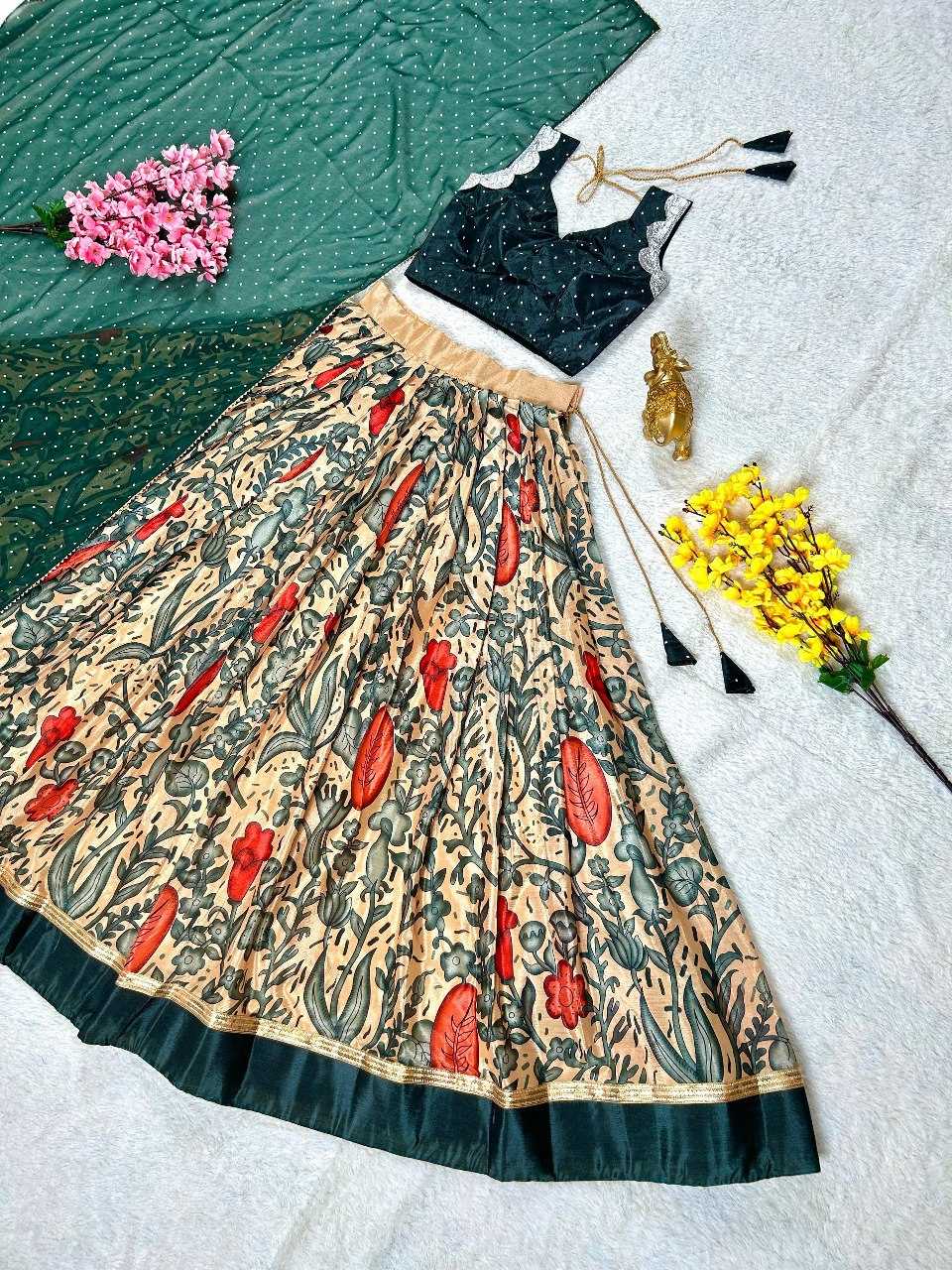 YNF CHINON SILK KESH108 5615 LEHENGAS WHOLESALE KALAMKARI SILK PRINTED LEHENGAS MANUFACTURER