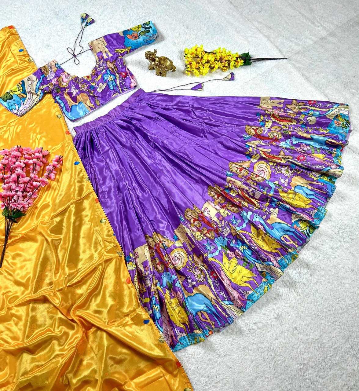 YNF CHINON SILK KESH108 5624 LEHENGAS WHOLESALE KALAMKARI SILK PRINTED LEHENGAS MANUFACTURER