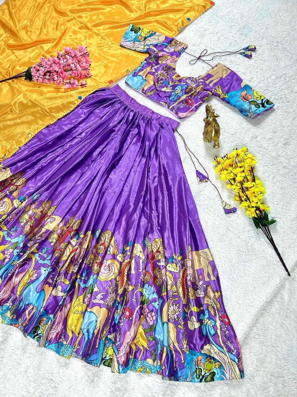 YNF CHINON SILK KESH108 5624 LEHENGAS WHOLESALE KALAMKARI SILK PRINTED LEHENGAS MANUFACTURER