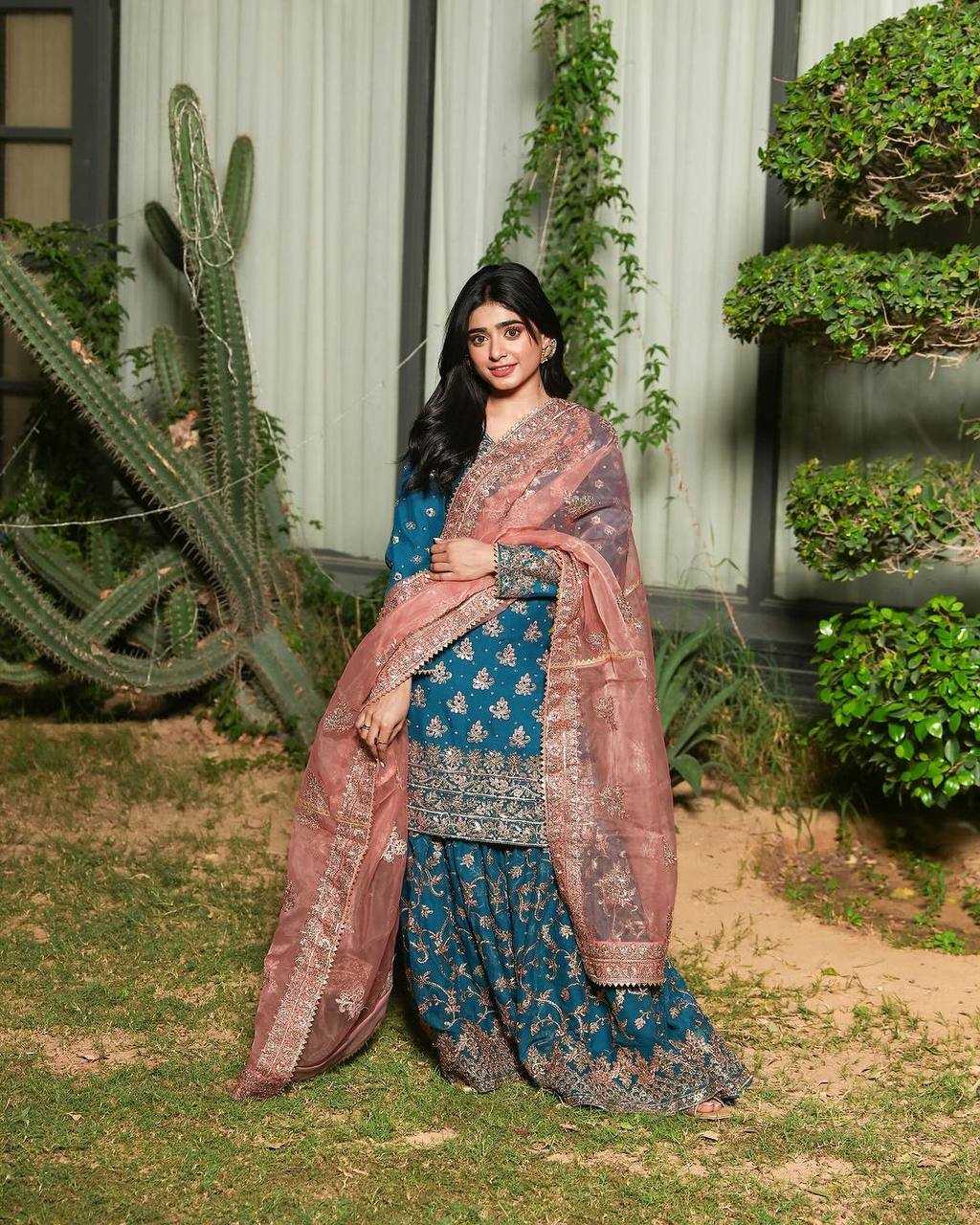 YNF CHINON SILK KESH149 1264 SUITS & DRESSES WHOLESALE SHARARA SALWAR EMBROIDERY LADIES SILK WEDDING SUITS MANUFACTURER