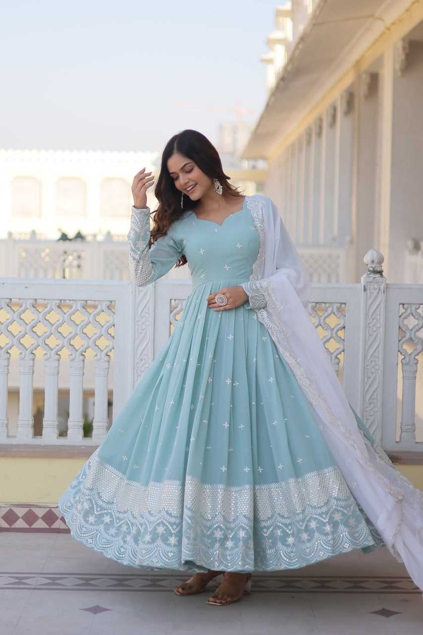 YNF FAUX GEORGETTE KESH133 1071 GOWNS WHOLESALE EMBROIDERY ANARKALI LONG GEORGETTE GOWNS MANUFACTURER