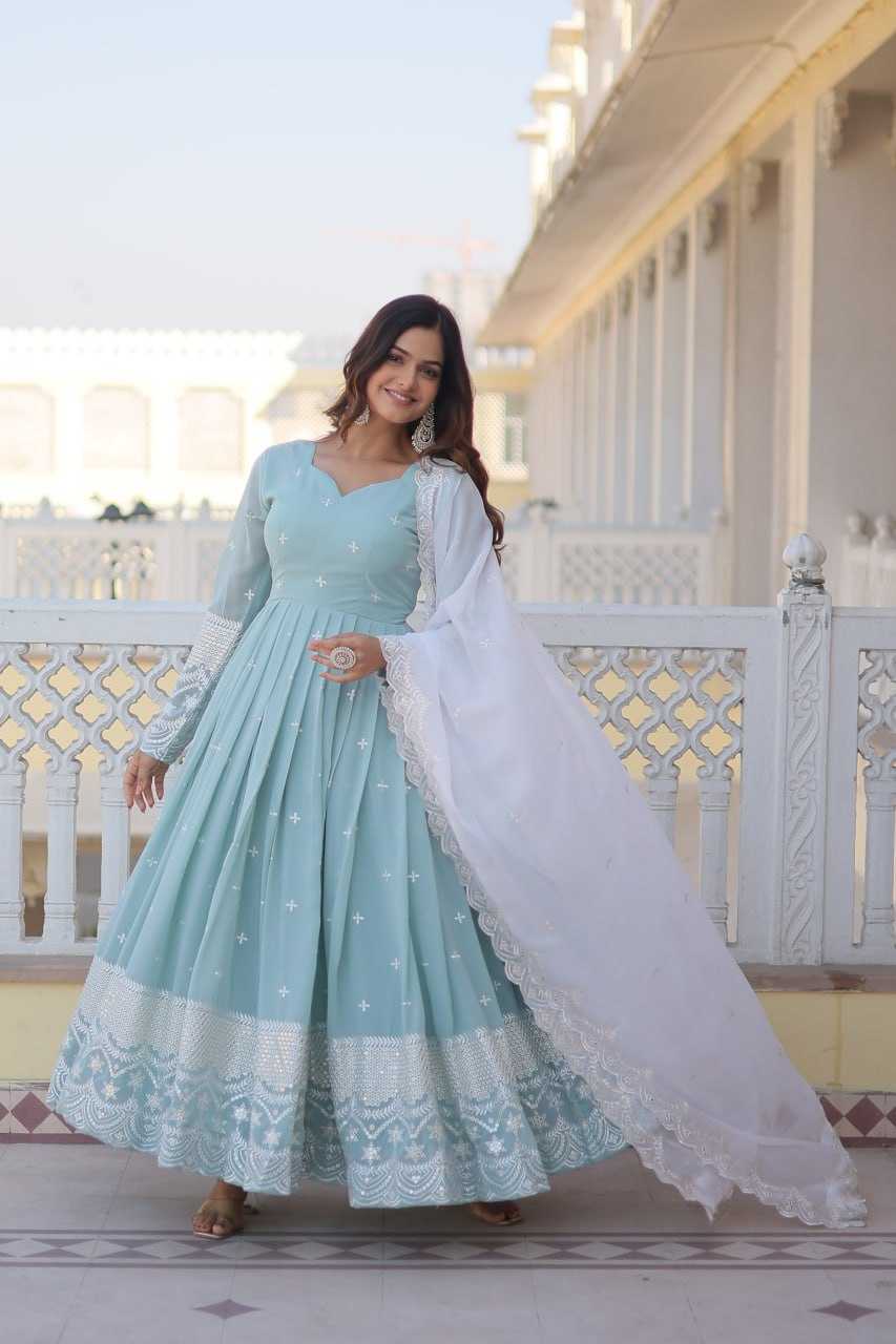 YNF FAUX GEORGETTE KESH133 1071 GOWNS WHOLESALE EMBROIDERY ANARKALI LONG GEORGETTE GOWNS MANUFACTURER