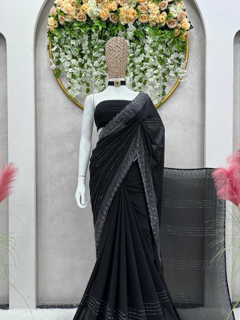 YNF FAUX GEORGETTE RIN133 445 SAREES WHOLESALE DESIGNER PARTY WEAR FANCY GEORGETTE SAREES MANUFACTURER